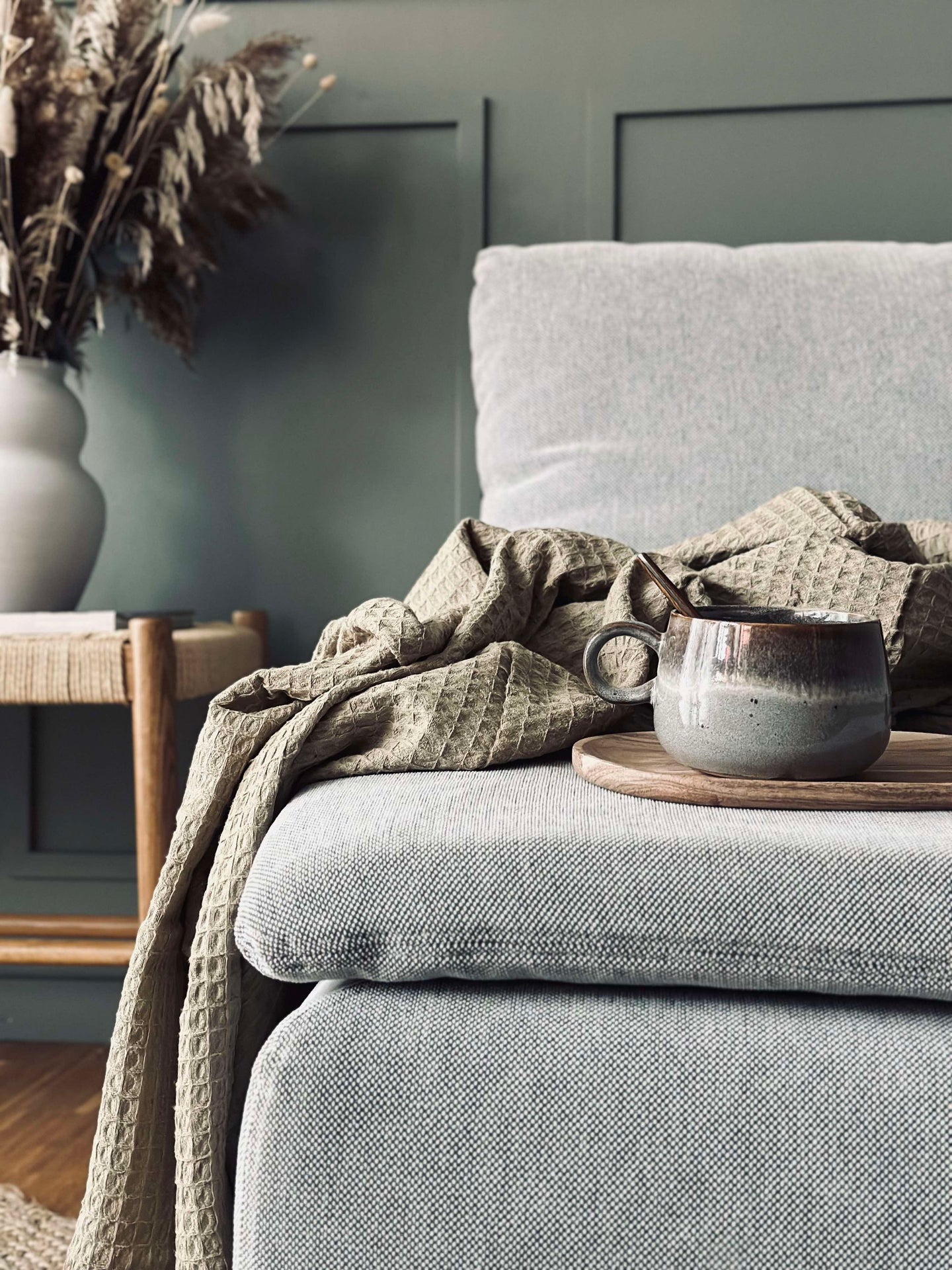 Plaid Stone-washed Våfflad Bomull - Mörk Beige