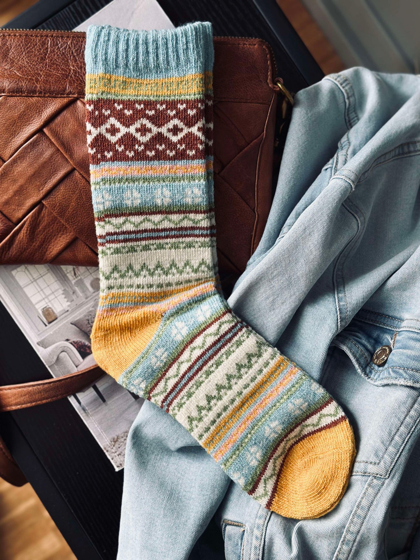 Strumpor i fina färger - Blå/gul mix