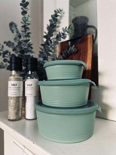 Skålar med lock - Set om 3 skålar - Grön