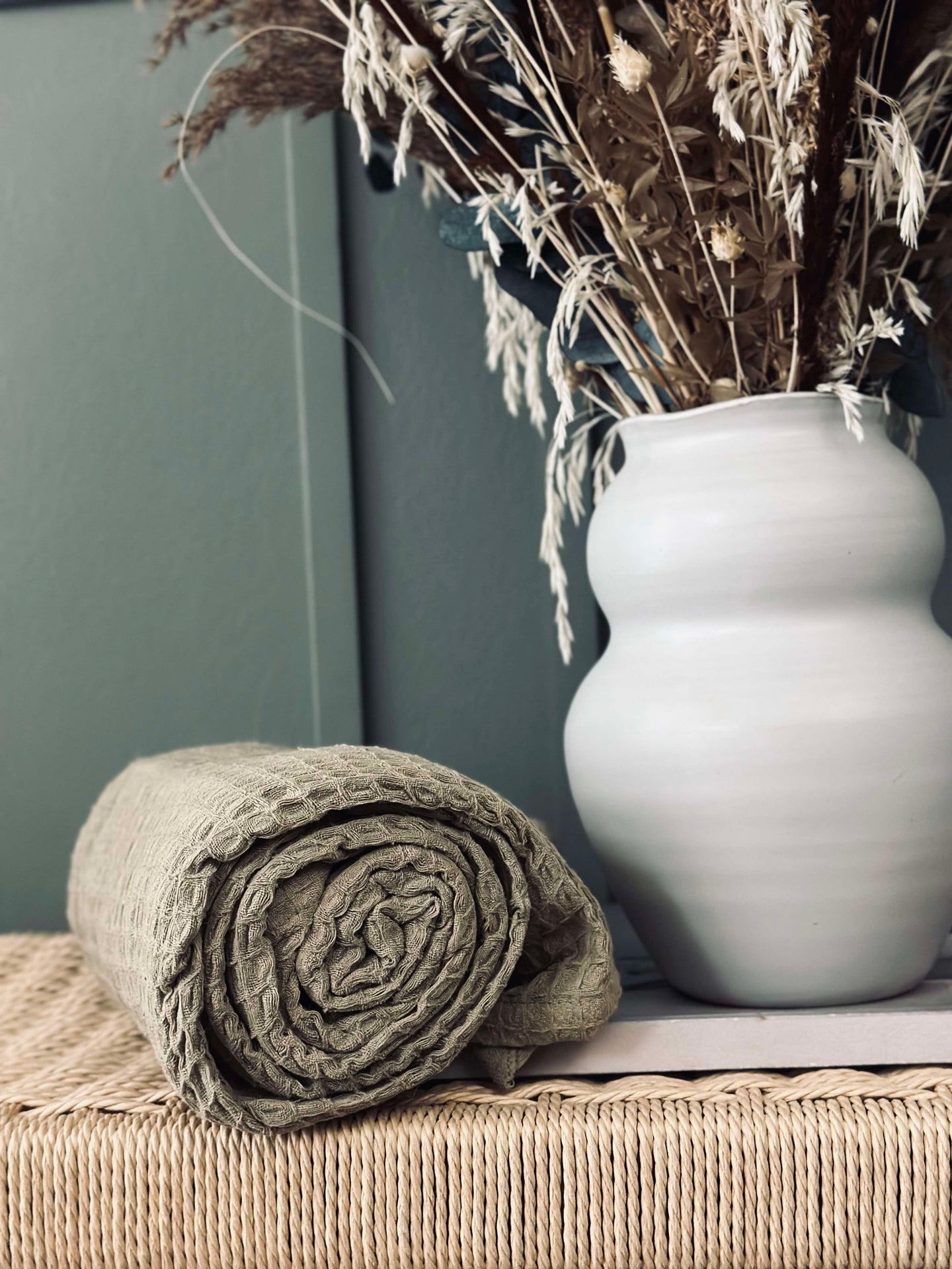 Plaid Stone-washed Våfflad Bomull - Mörk Beige