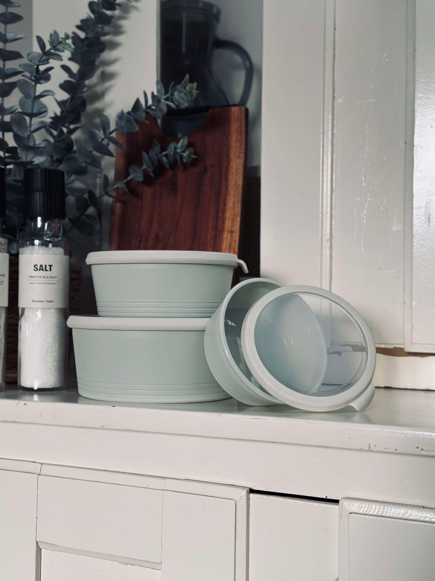 Skålar med lock - set om 3 skålar - Vit