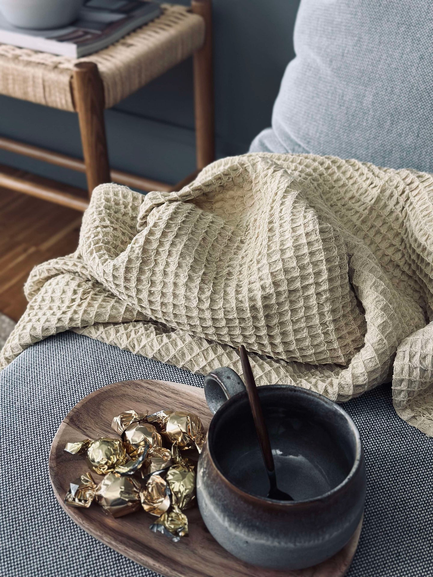 Stentvättad Vafflad Bomullsfilt - Gul