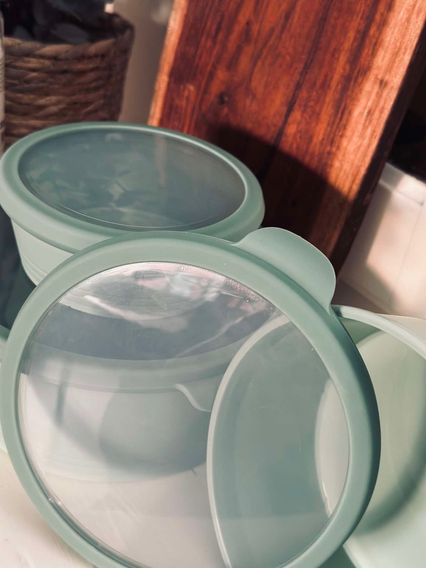 Skålar med lock - Set om 3 skålar - Grön