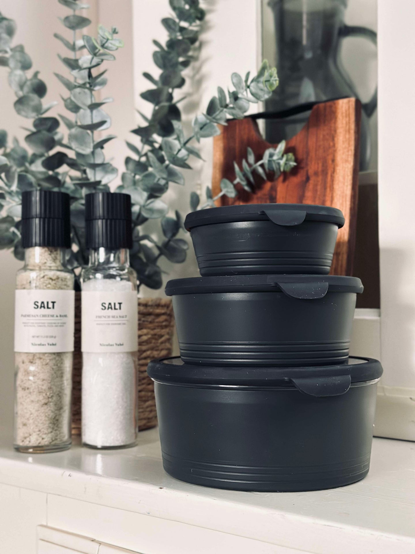 Skålar med lock - Set om 3 skålar - Svart