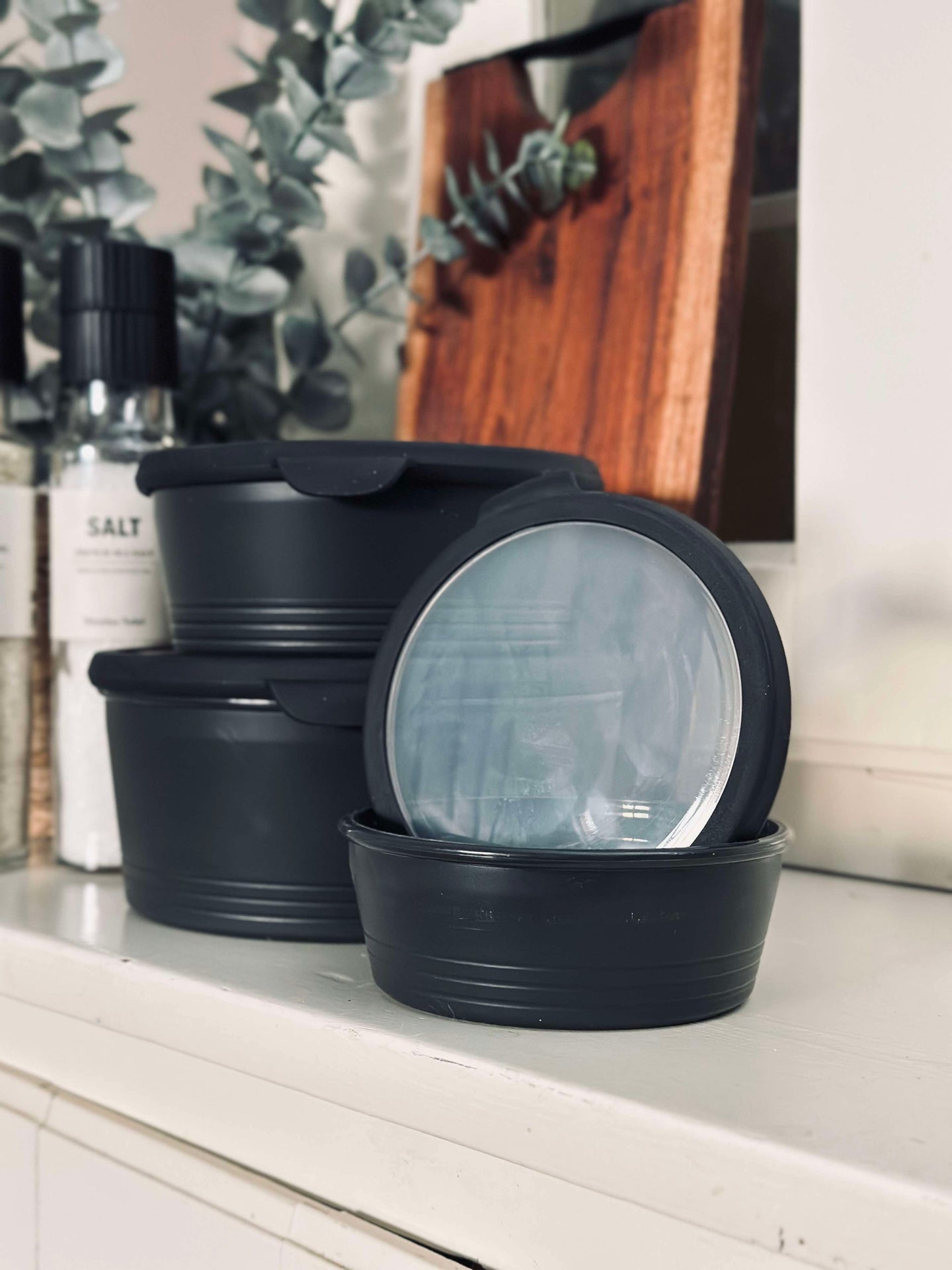 Skålar med lock - Set om 3 skålar - Svart