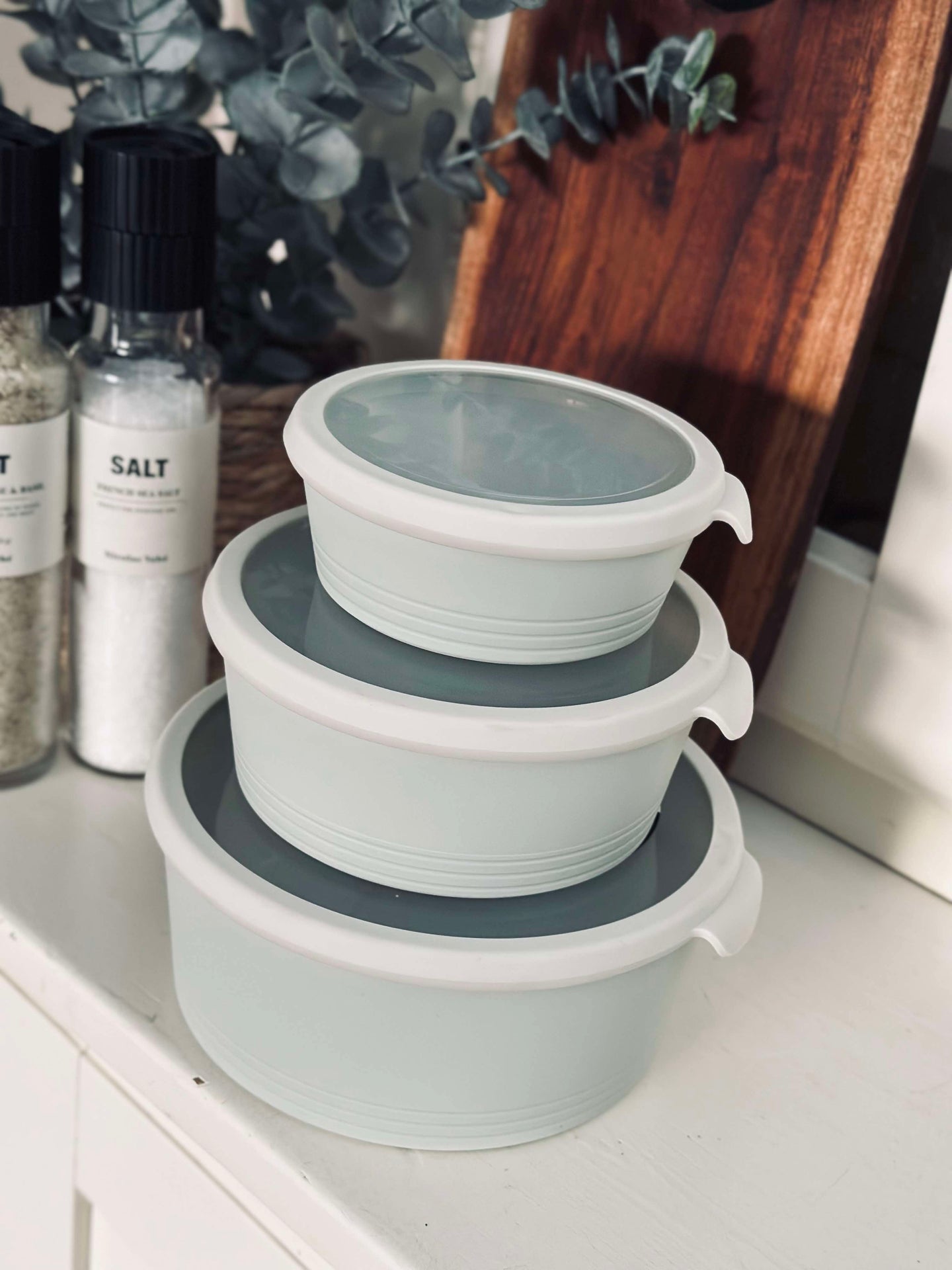 Skålar med lock - set om 3 skålar - Vit