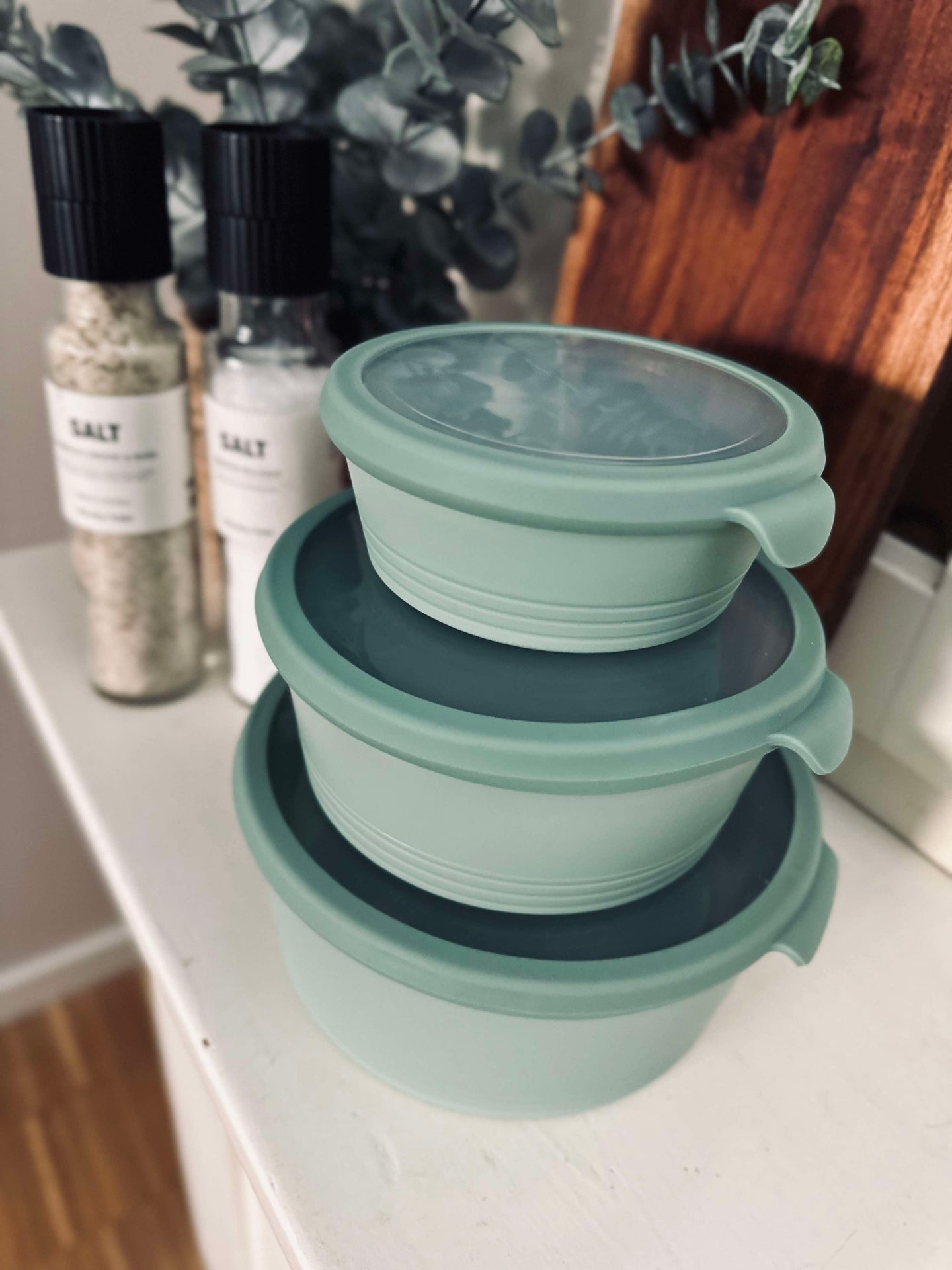 Skålar med lock - Set om 3 skålar - Grön