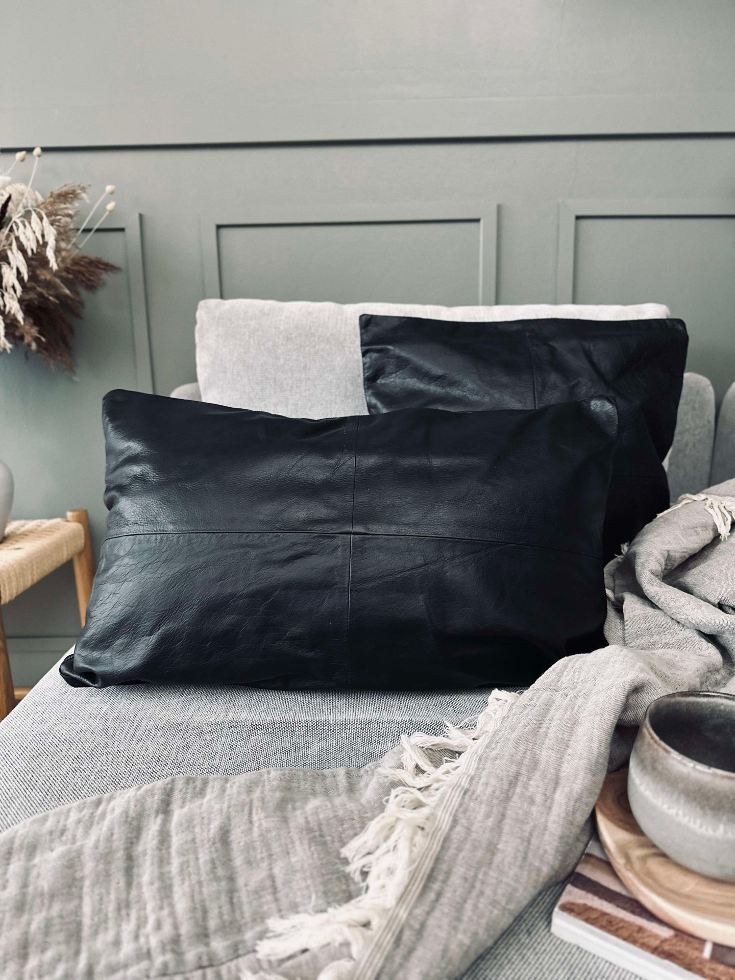 Kuddfodral Läder - Svart 40x60