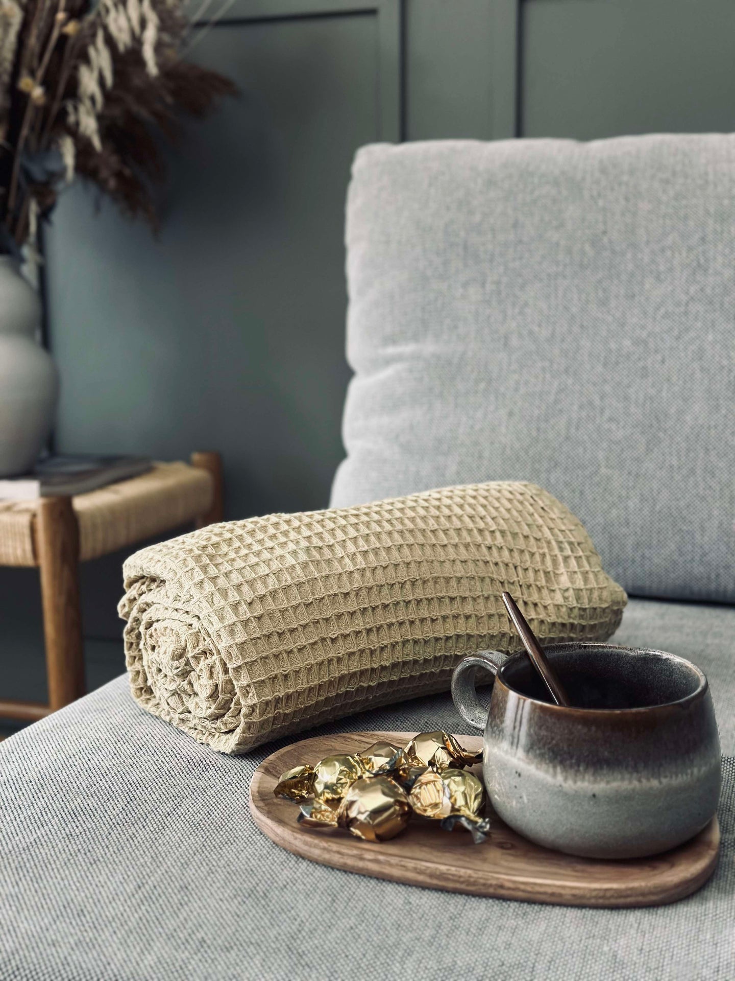 Stentvättad Vafflad Bomullsfilt - Gul