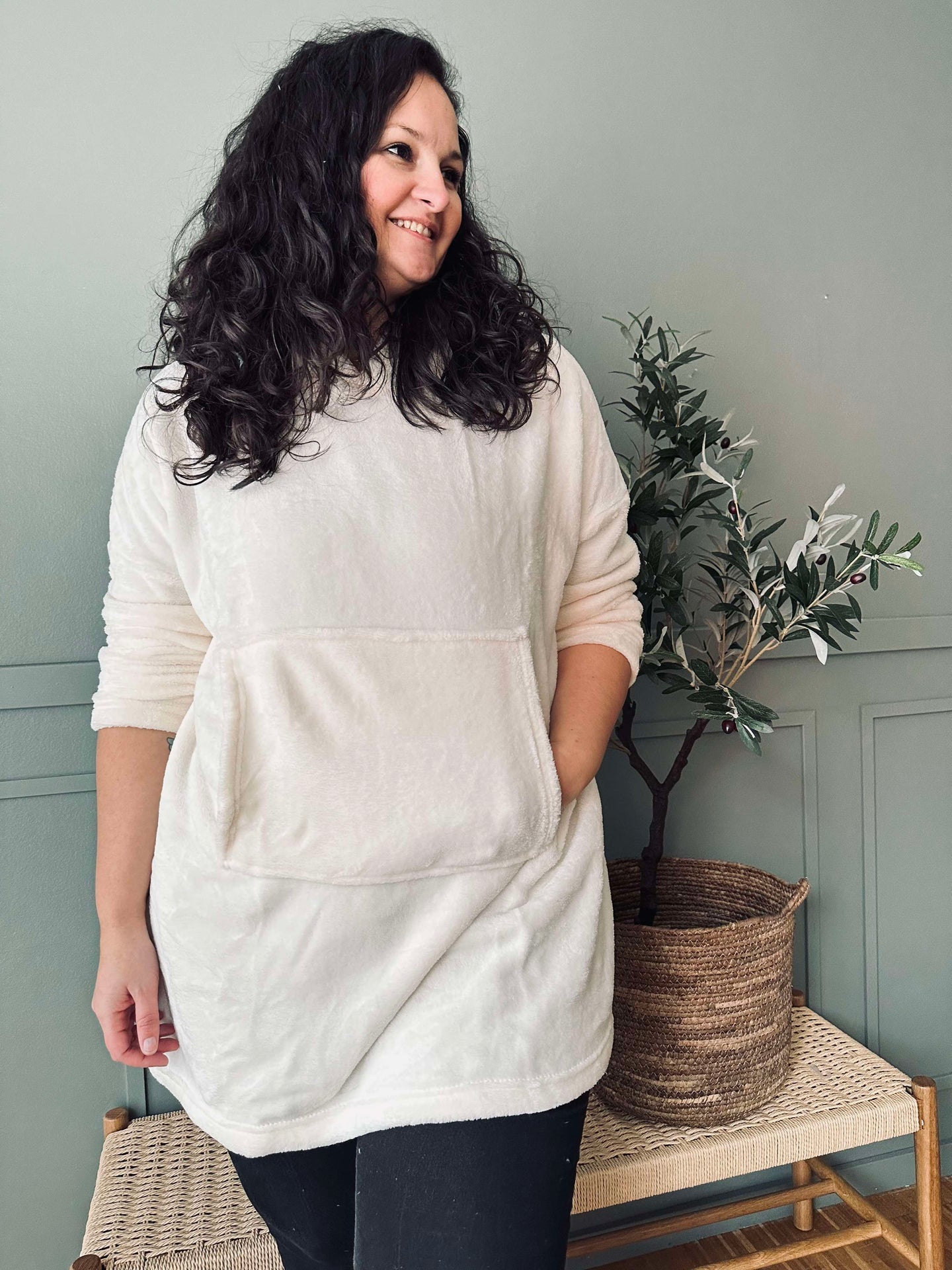 Hoodie Fleece Vit - Oversize