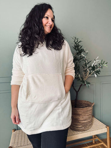 Hoodie Fleece Vit - Oversize