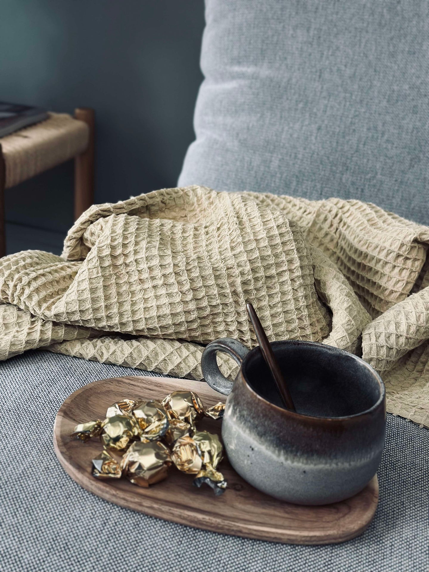 Stentvättad Vafflad Bomullsfilt - Gul