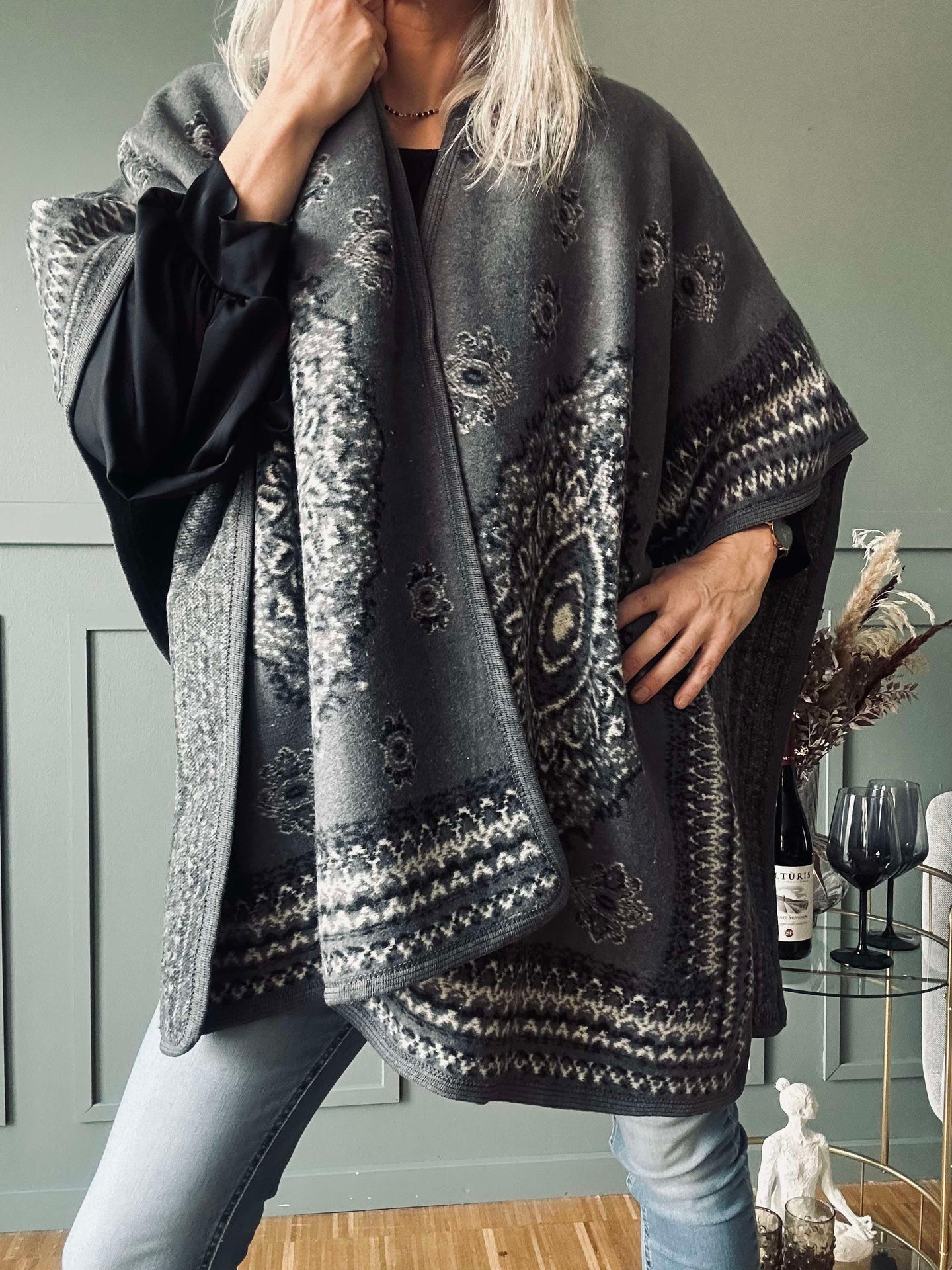 Poncho Grå bohem