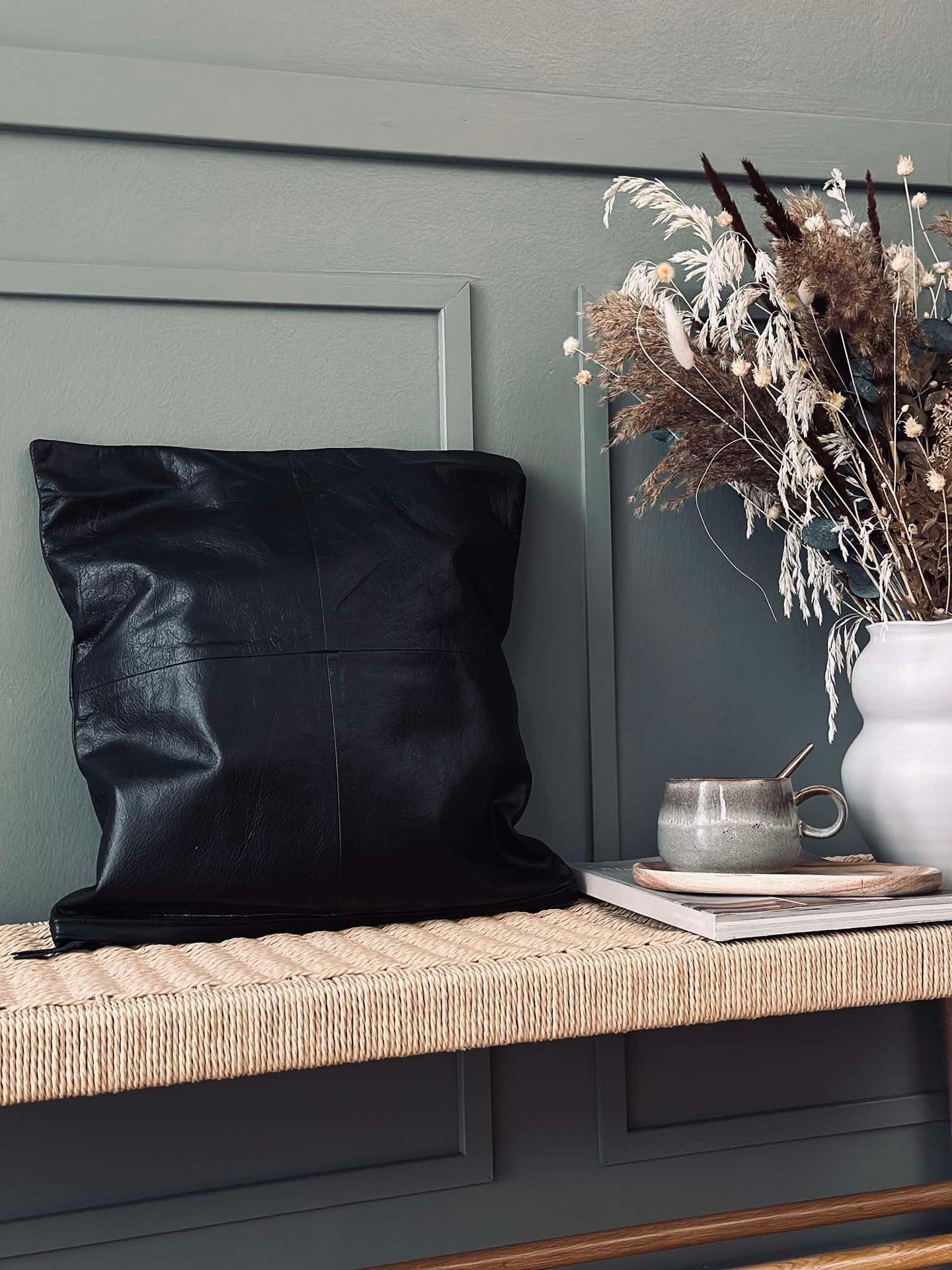 Kuddfodral Läder - Svart 45x45