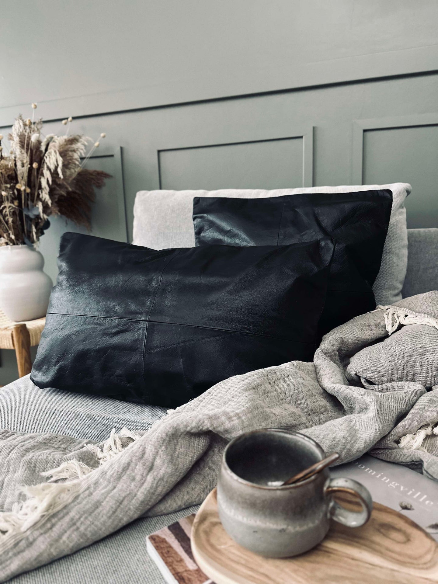 Kuddfodral Läder - Svart 40x60