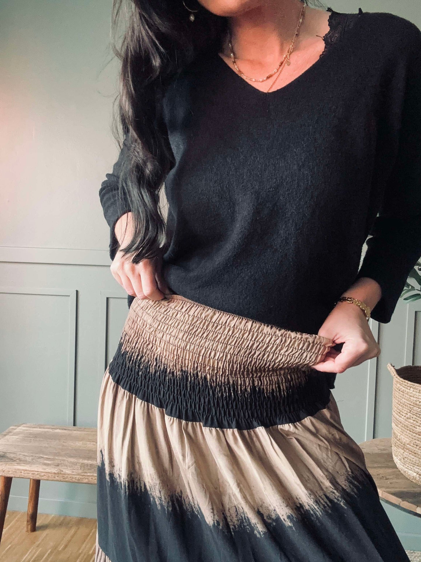 Kjol med smock - Dark Camel
