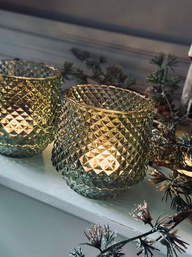 Gröna ljushållare i glas - Set om 3 st.