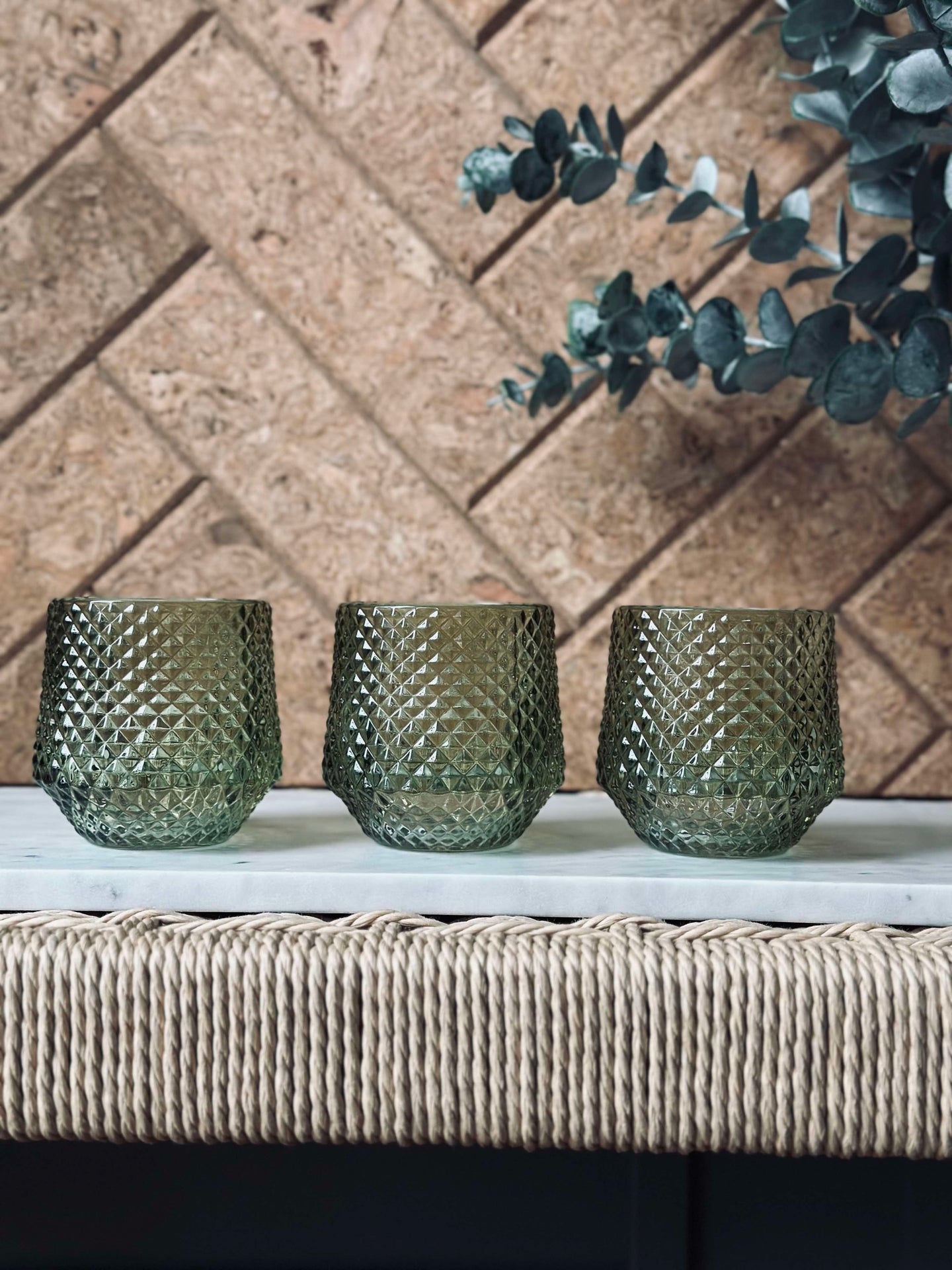 Ljusstakar i glas Grön - Set om 3 st.