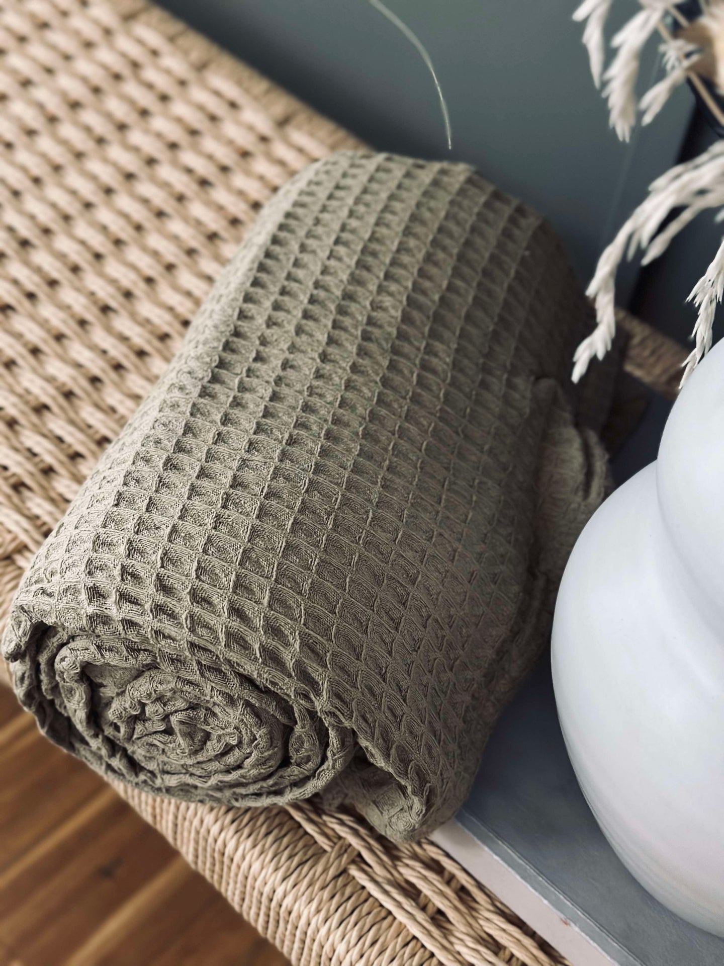 Plaid Stone-washed Våfflad Bomull - Mörk Beige