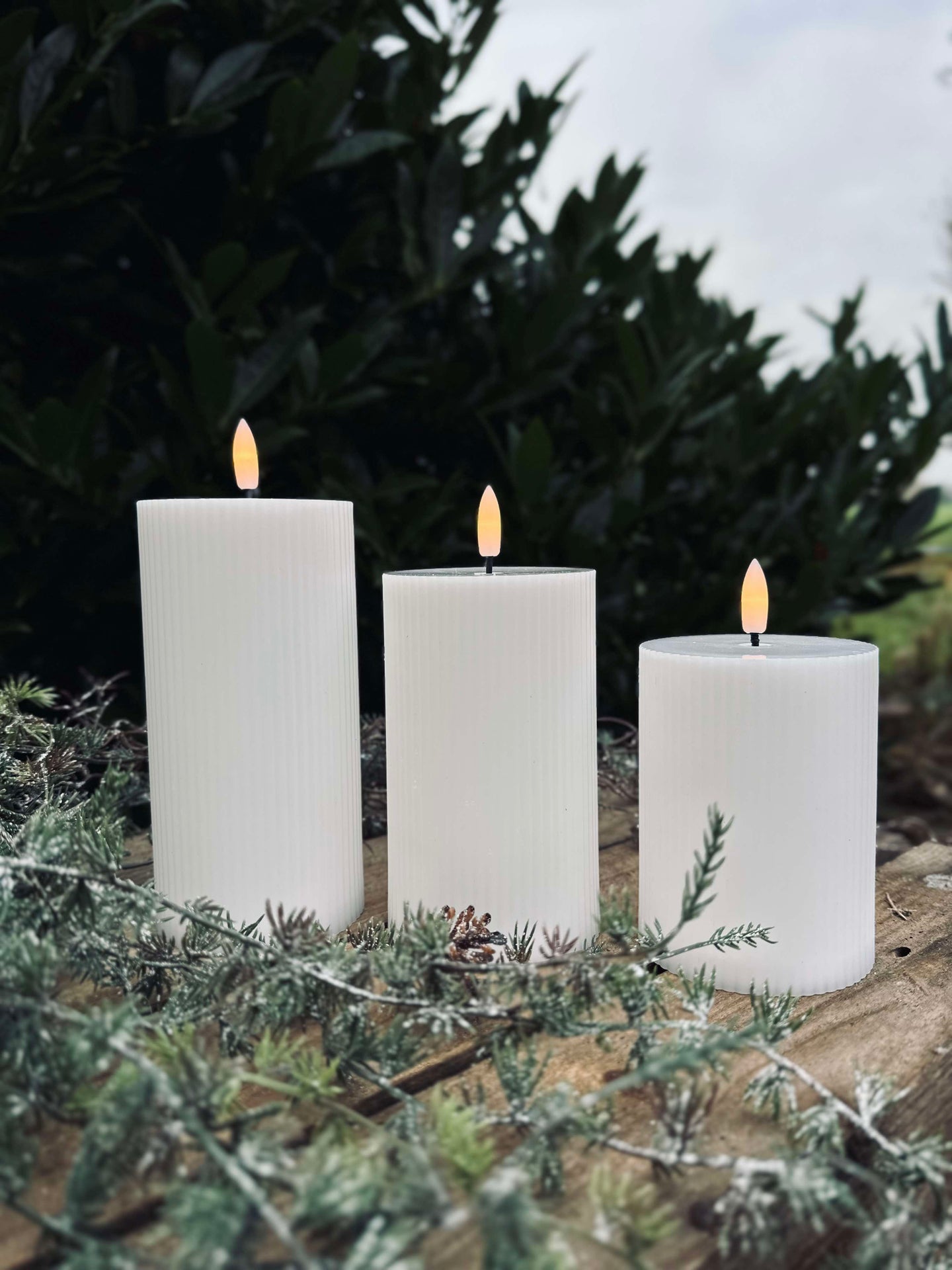 LED Blockljus med rillor 3 st. - Utomhus Vit