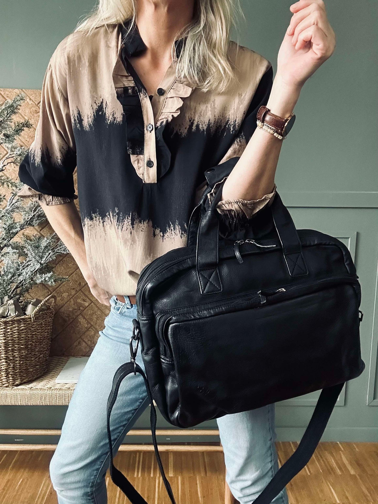 Arbetsväska - Black Cow leather