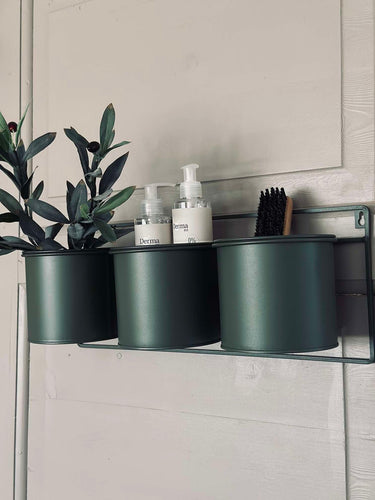 Väggmonterat stativ med 3 krukor - grön