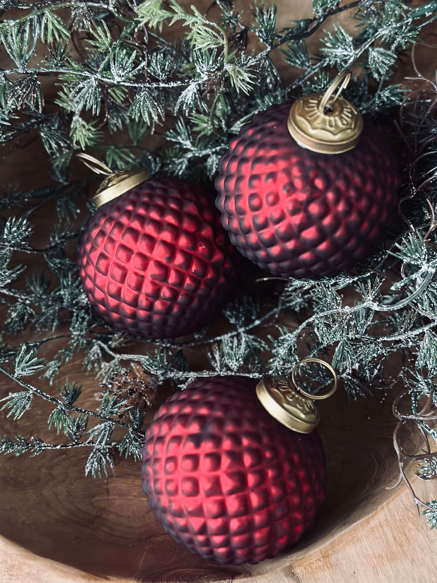 Julkulor i glas Röd - Paket med 3 st