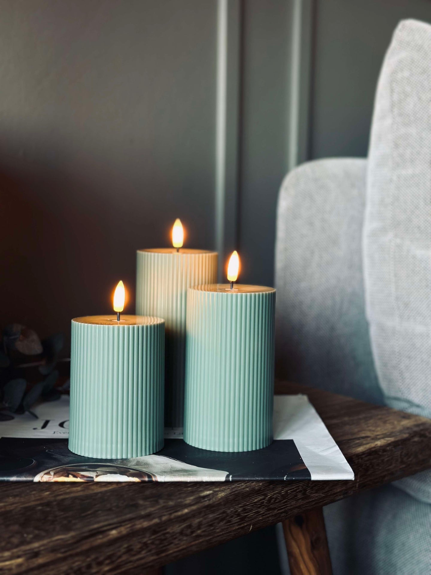 LED utomhus Blockljus med räfflor - Set om 3 st - Grön