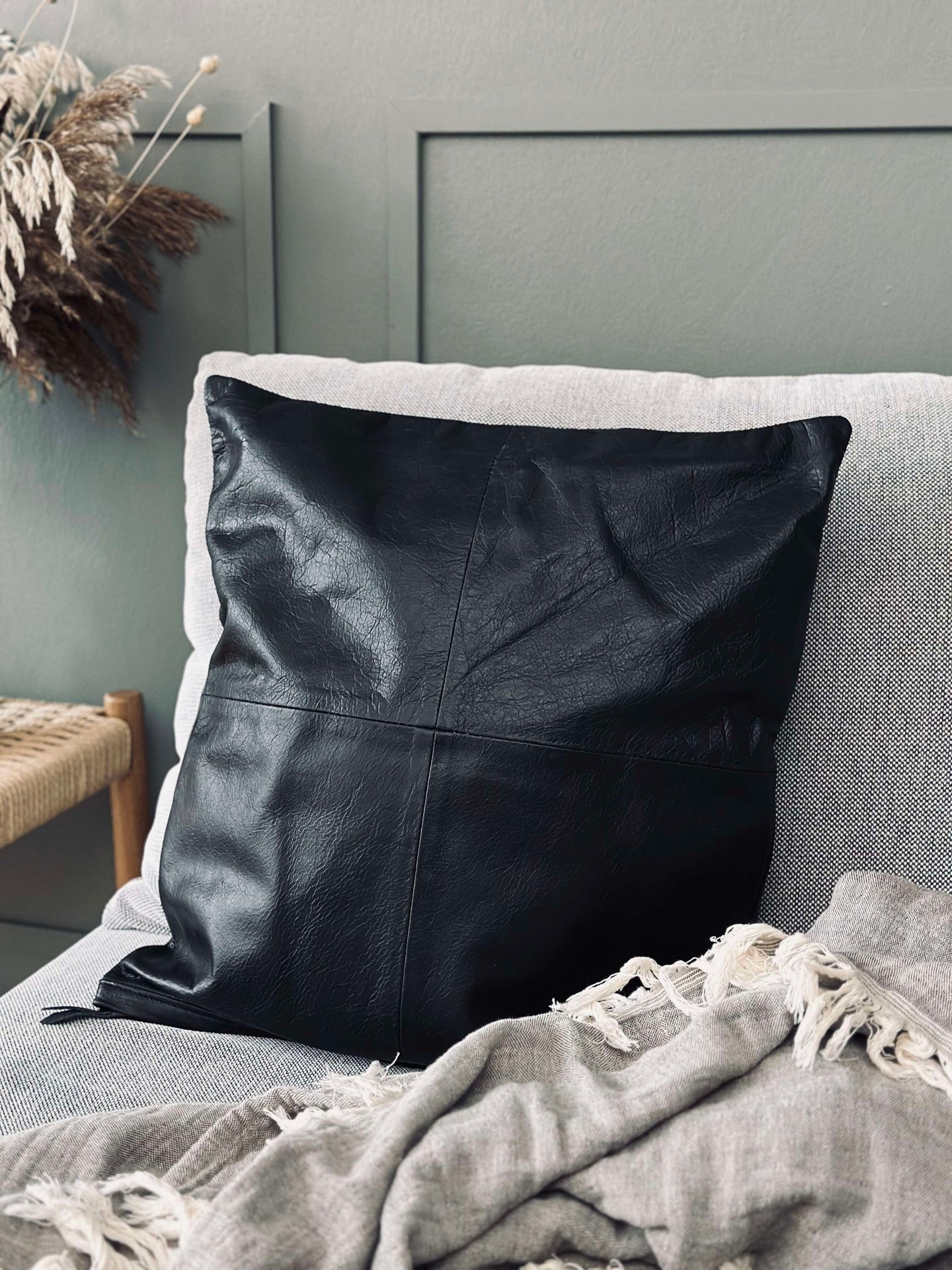 Kuddfodral Läder - Svart 45x45