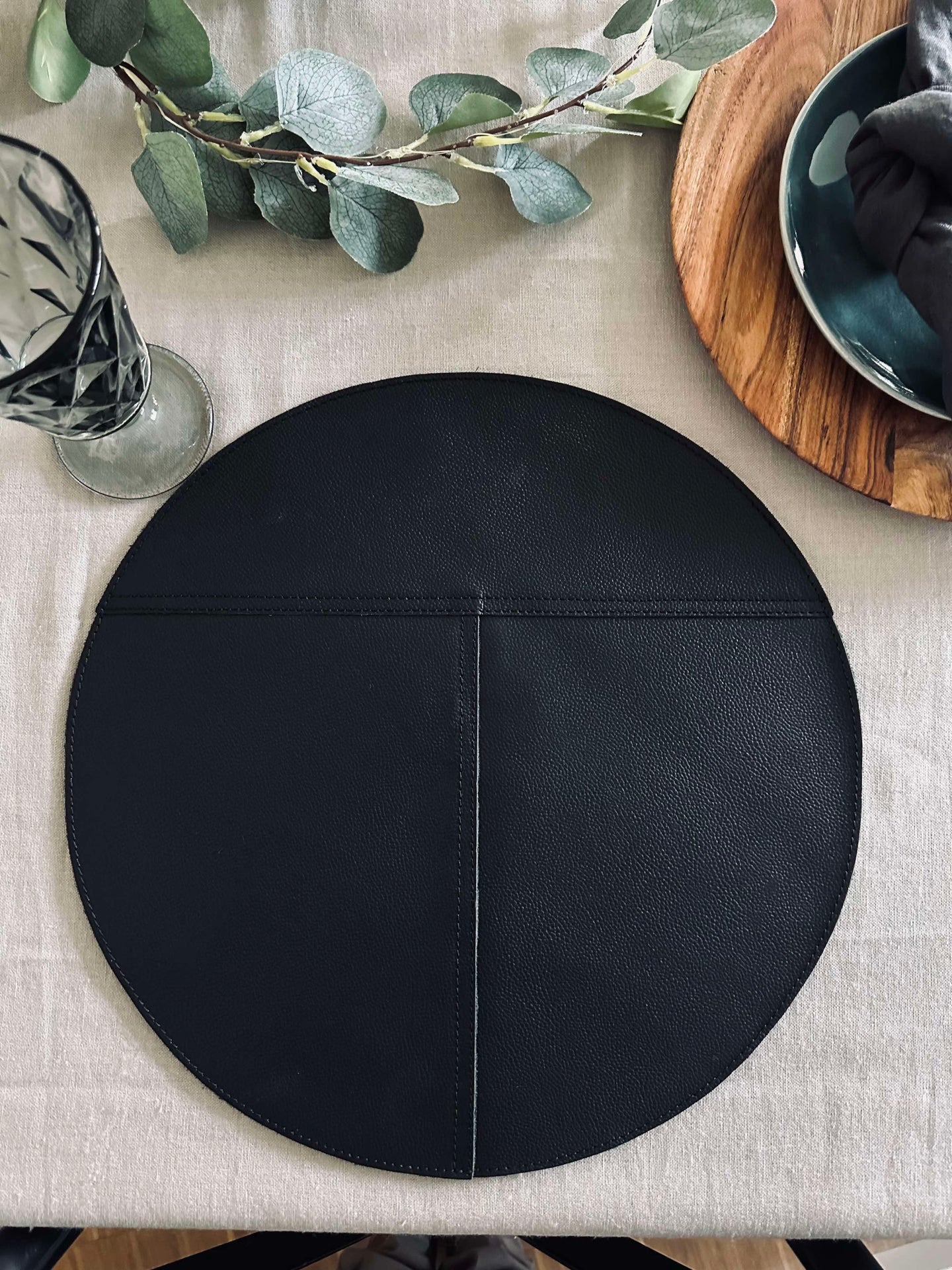 Bordstablett läder - Svart dia 38