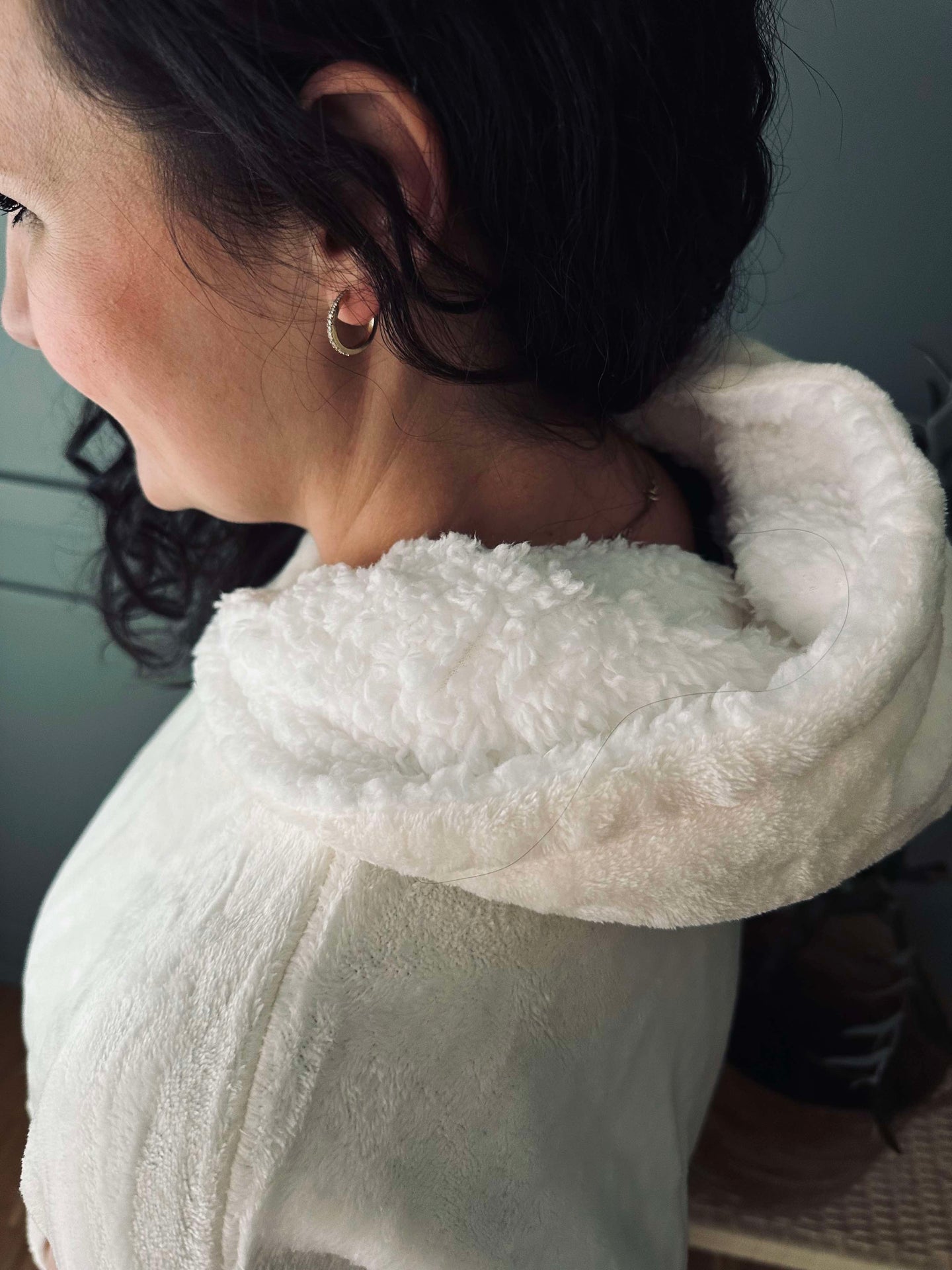 Hoodie Fleece Vit - Oversize