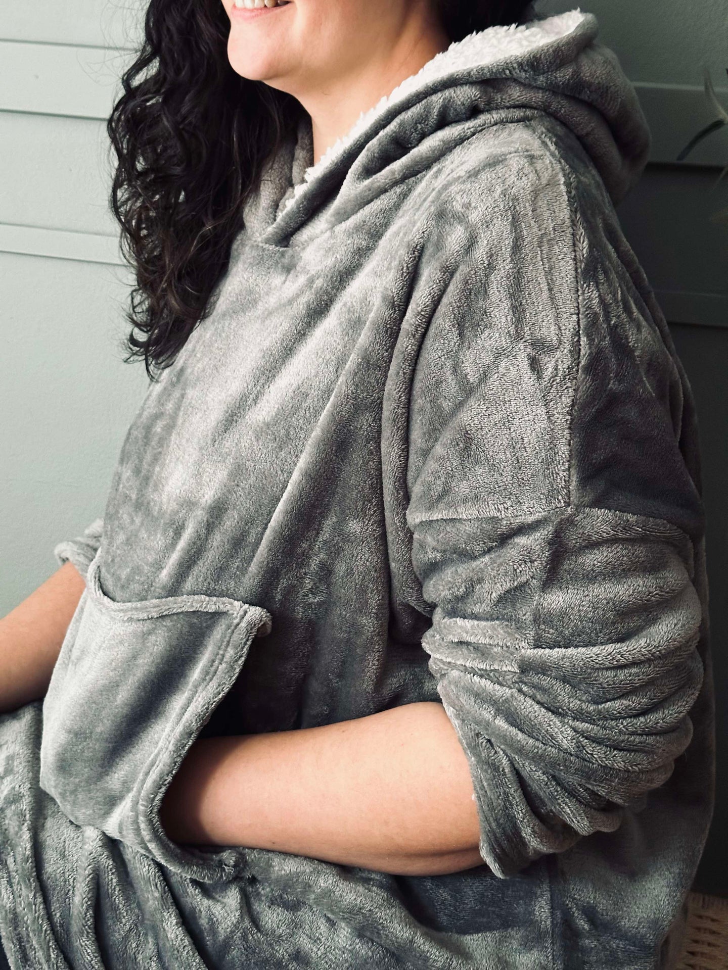 Hoodie Fleece Grå - Oversize