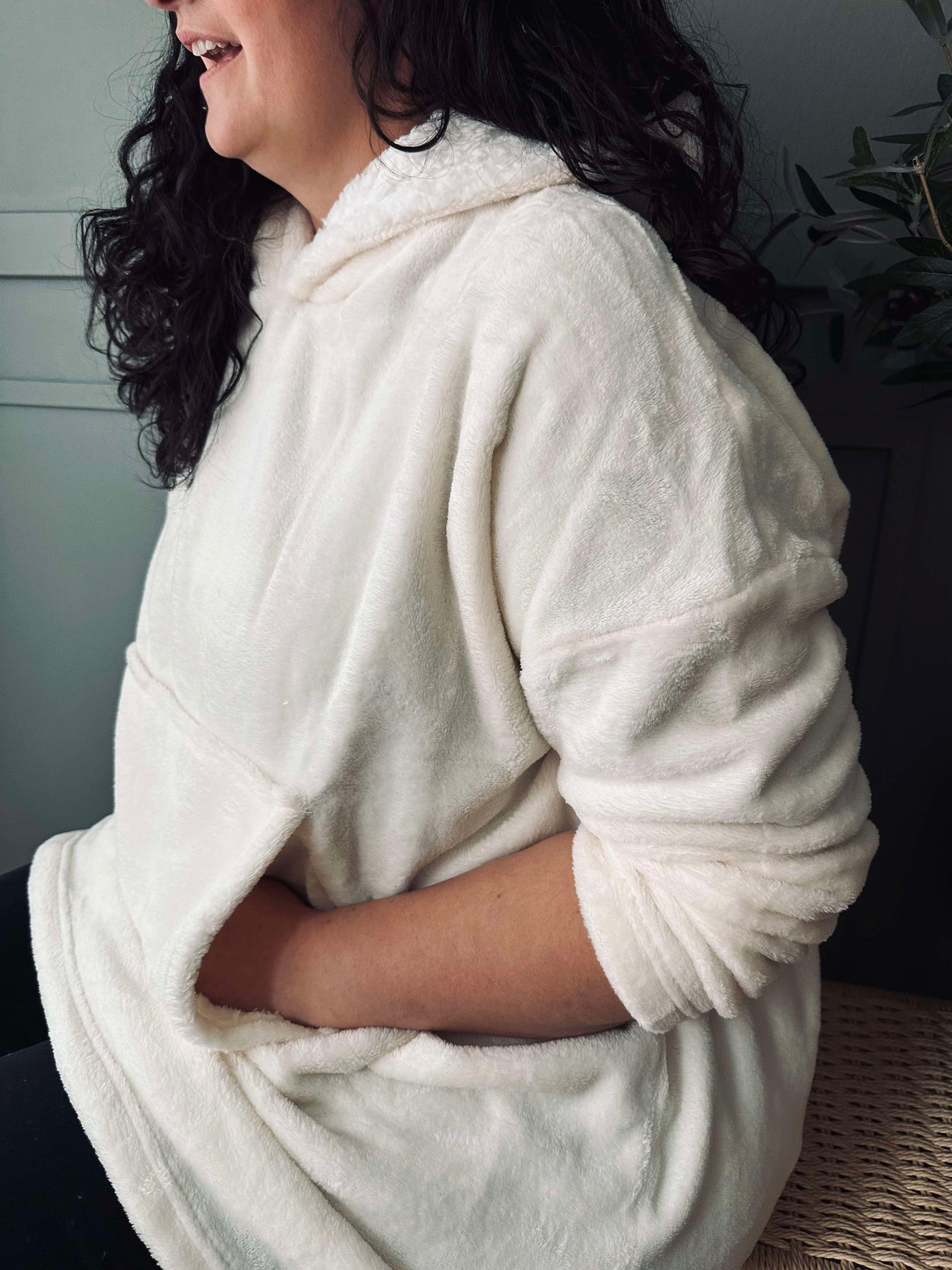 Hoodie Fleece Vit - Oversize