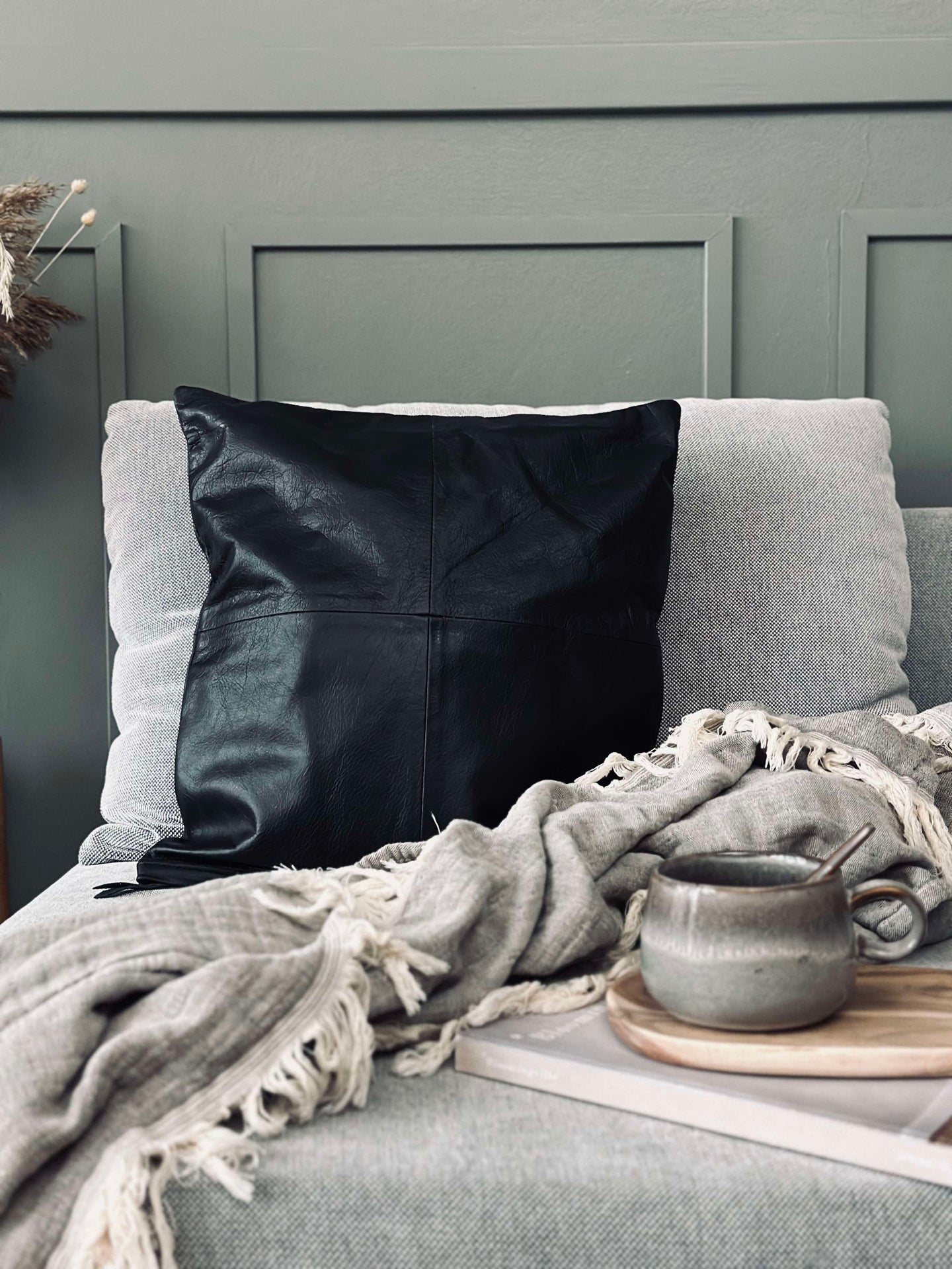 Kuddfodral Läder - Svart 45x45