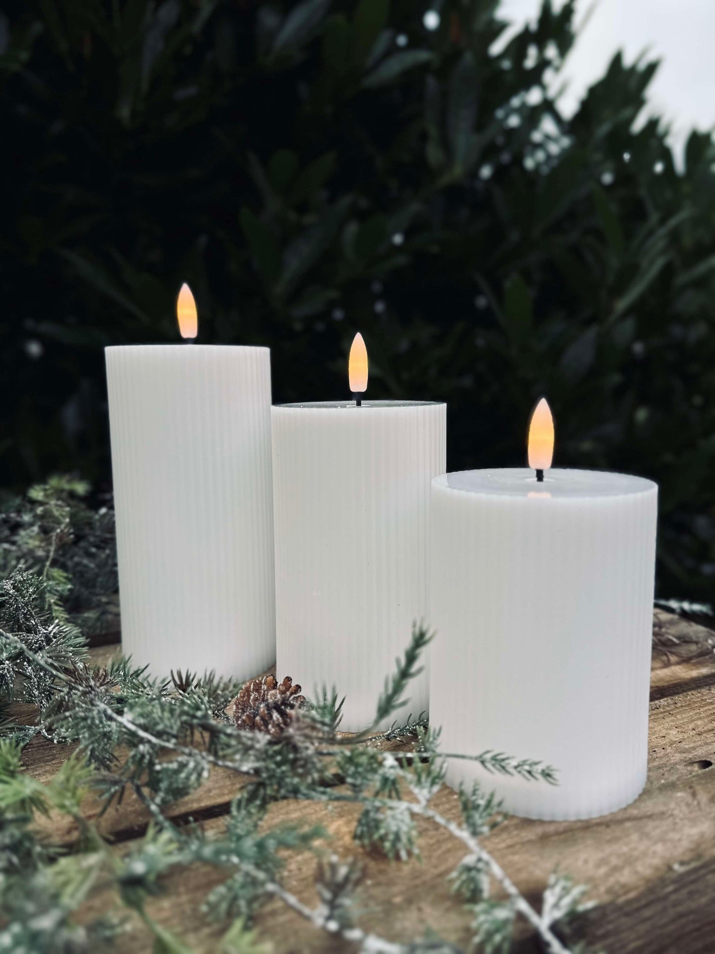 LED Blockljus med rillor 3 st. - Utomhus Vit