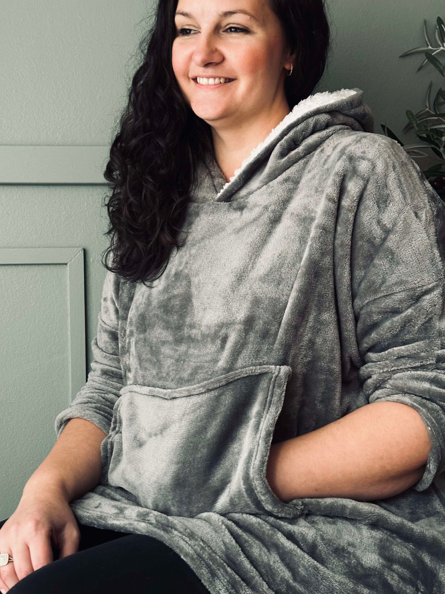 Hoodie Fleece Grå - Oversize