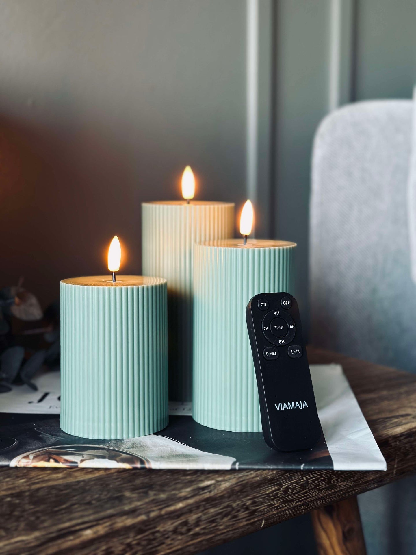 LED utomhus Blockljus med räfflor - Set om 3 st - Grön – VIAMAJA.SE