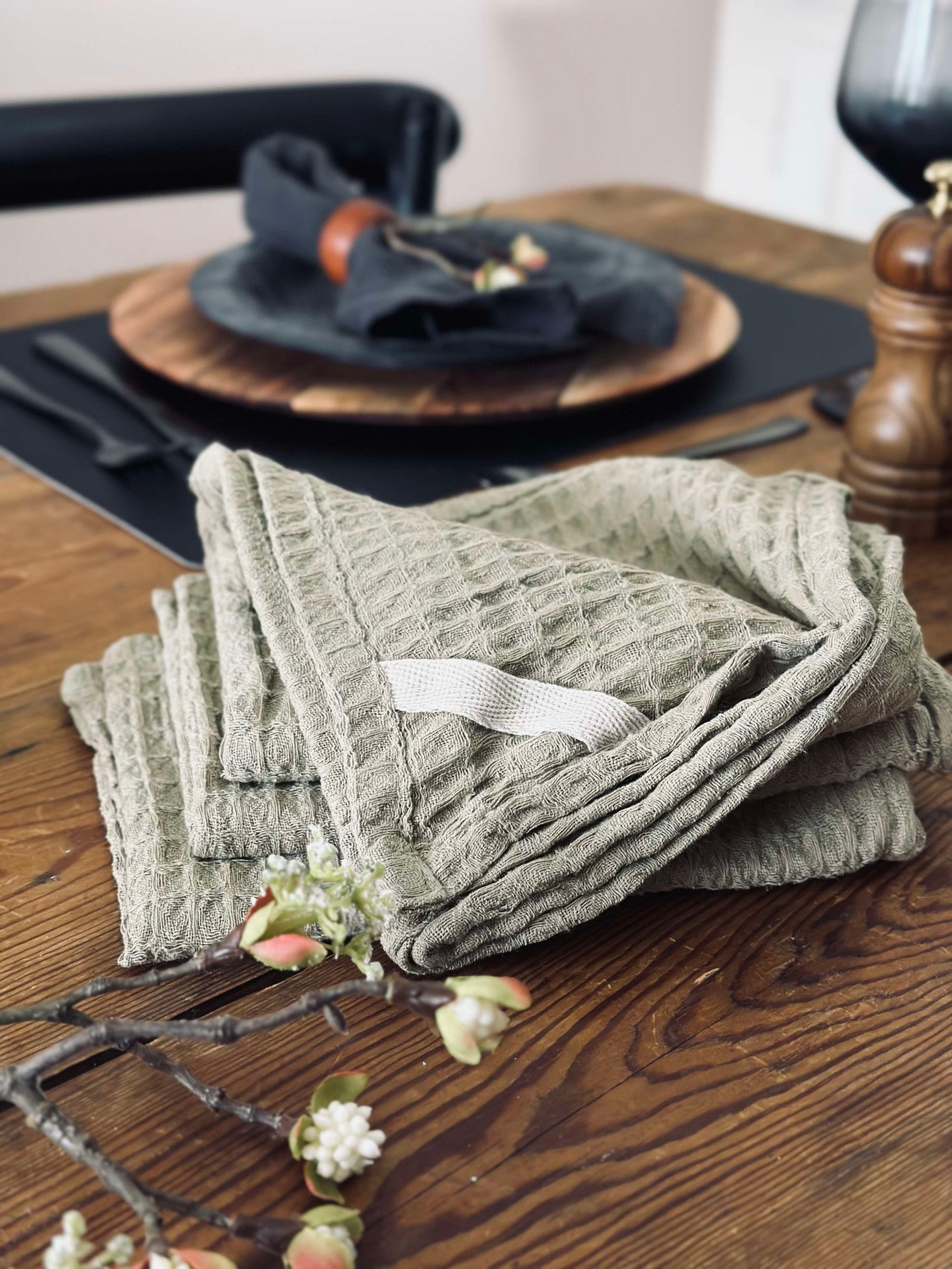 Kökshanddukar 3 st. - Vafflad Mörk Beige