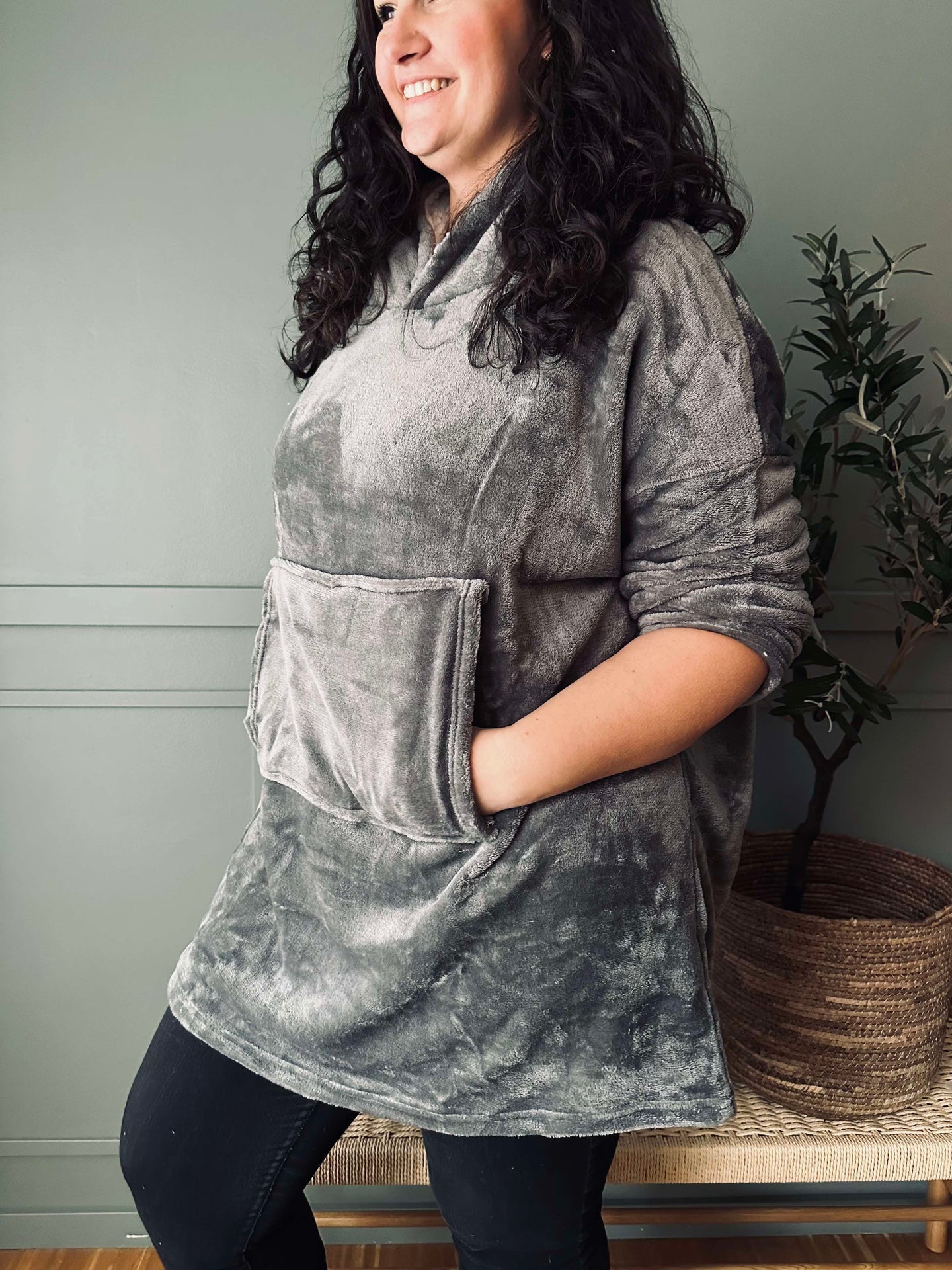 Hoodie Fleece Grå - Oversize