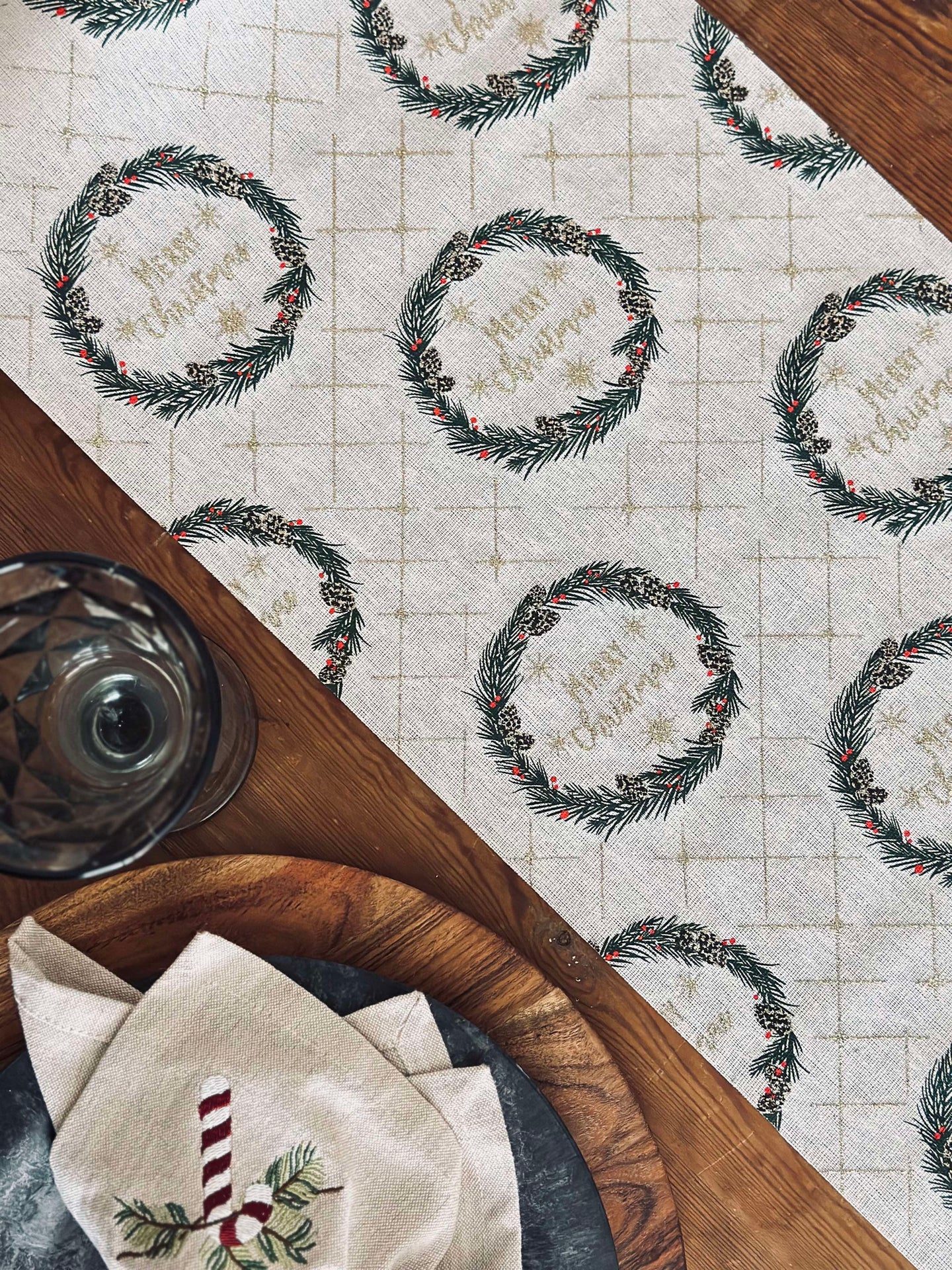 Bordslöpare med julkrans - 2 meter