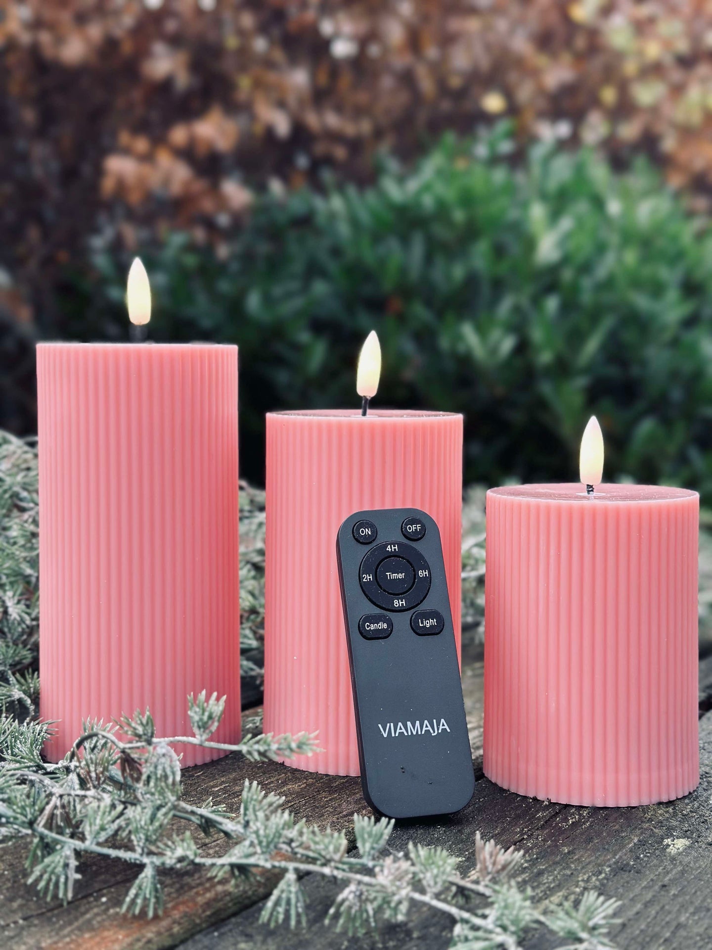 LED utomhus Blockljus med rillor - Set om 3 st - Rosa