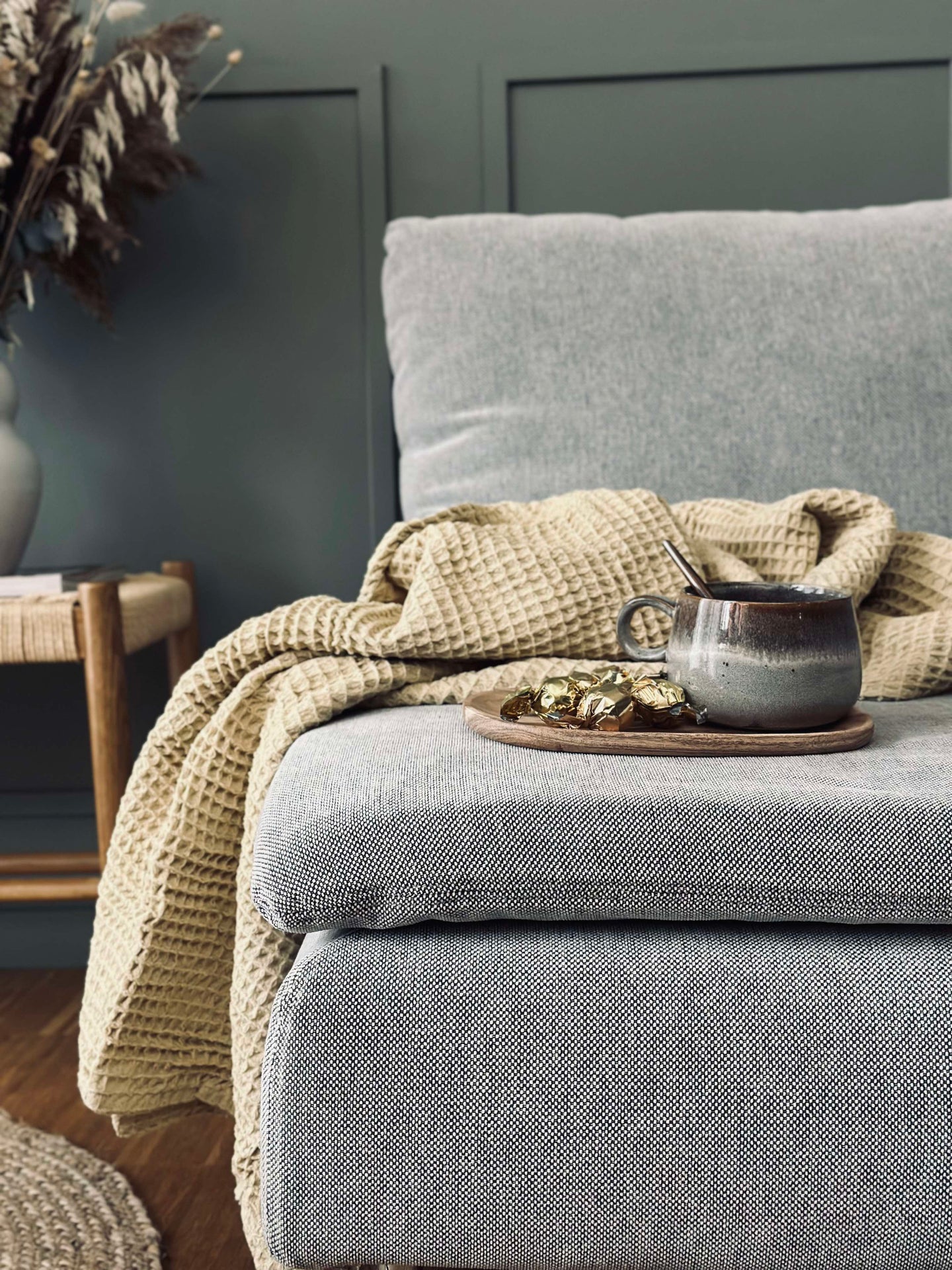 Stentvättad Vafflad Bomullsfilt - Gul