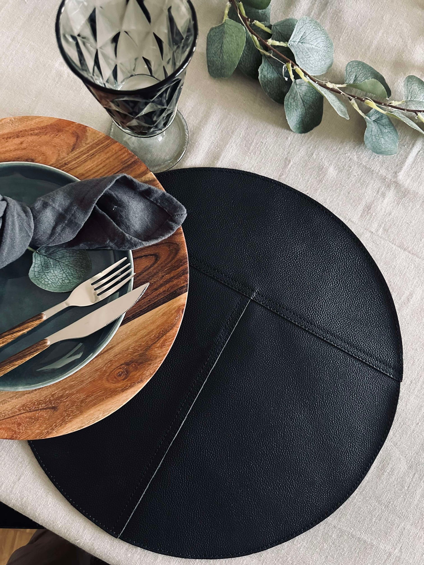 Bordstablett läder - Svart dia 38