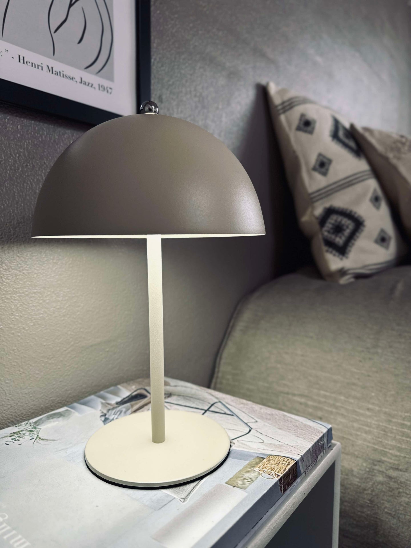 LED touch bordslampa, beige och grå