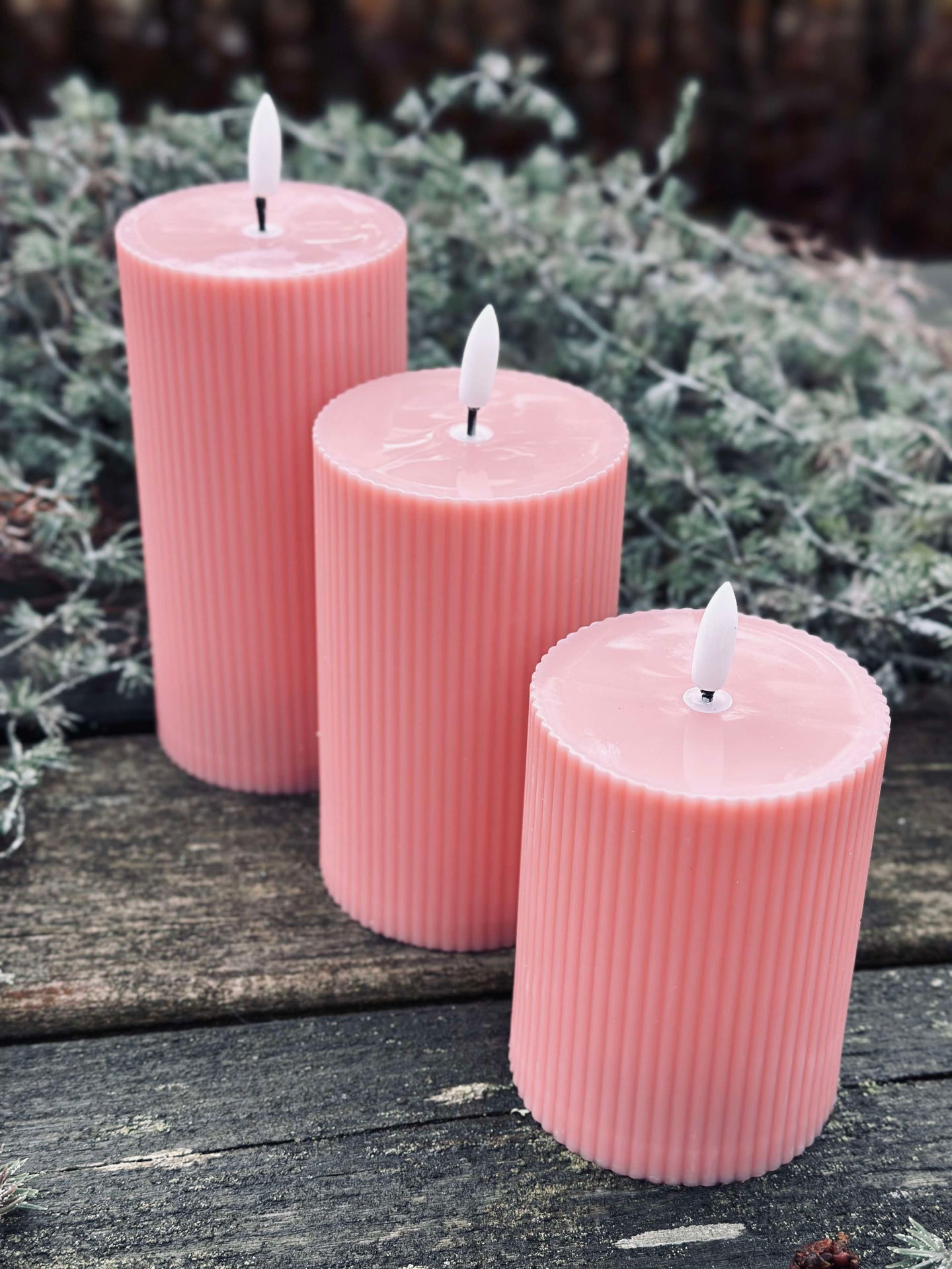 LED utomhus Blockljus med rillor - Set om 3 st - Rosa