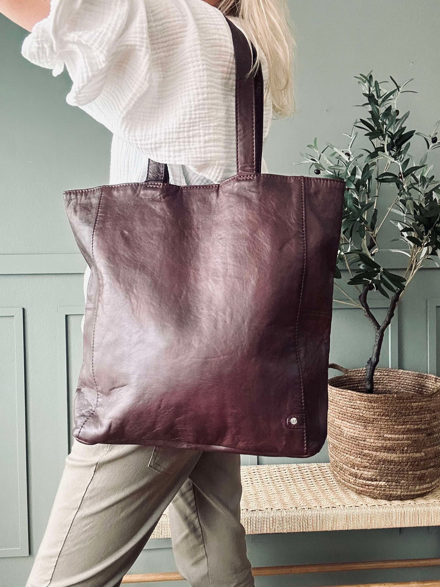 Shopper Cranberry - Mjukt kalvskinn