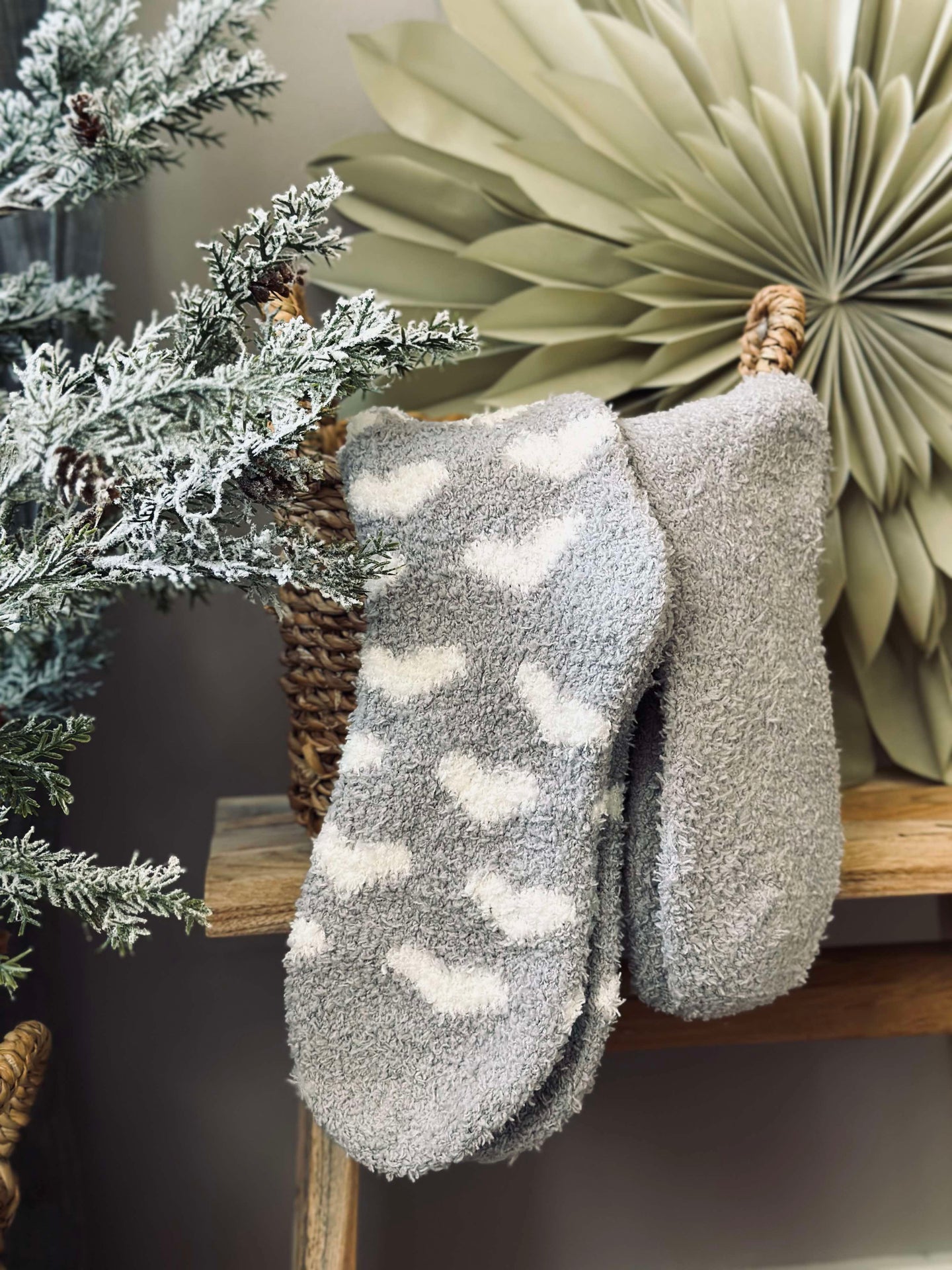 Strumpor Fluffy Grey heart - Set med 2 par