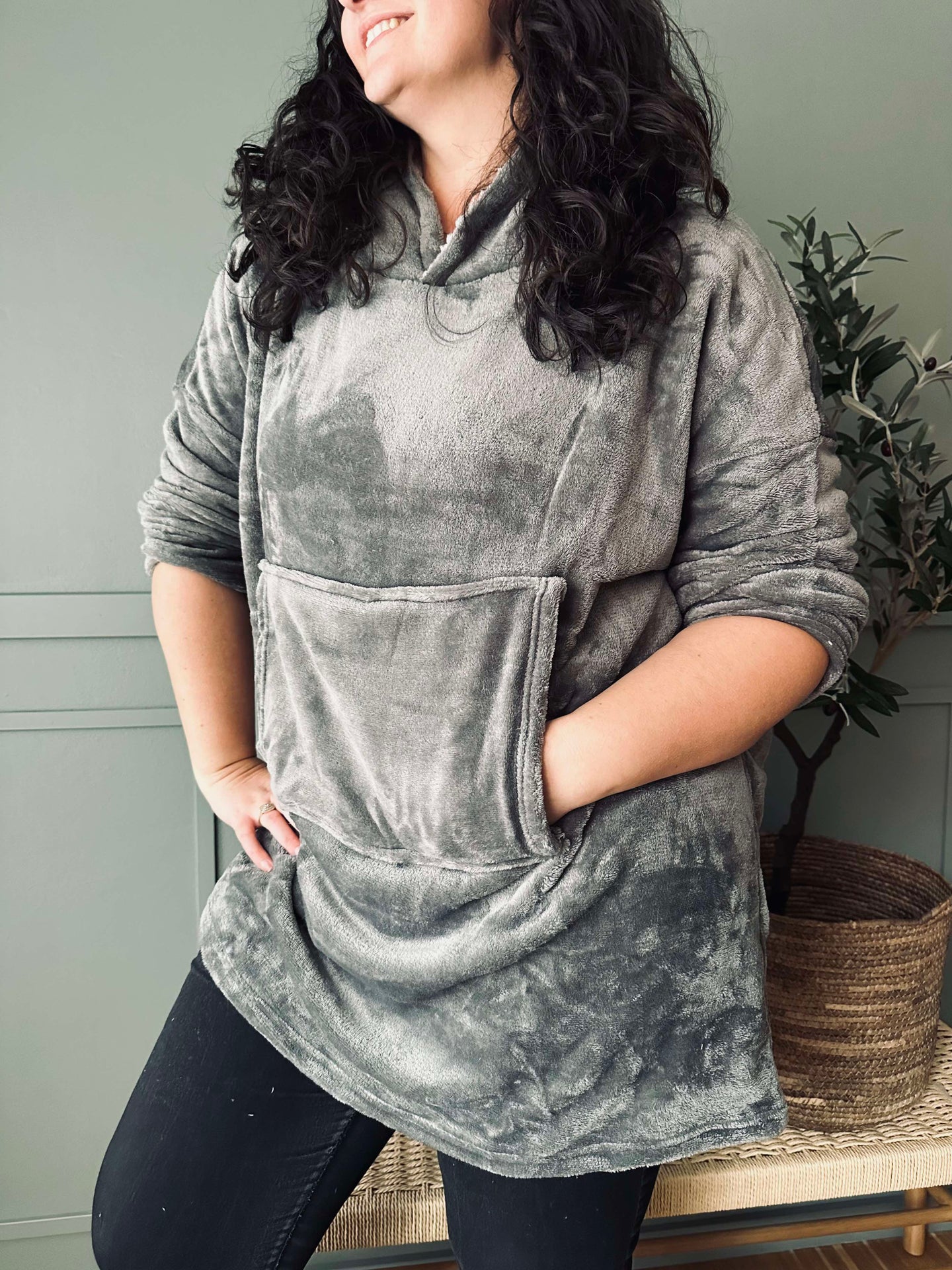 Hoodie Fleece Grå - Oversize