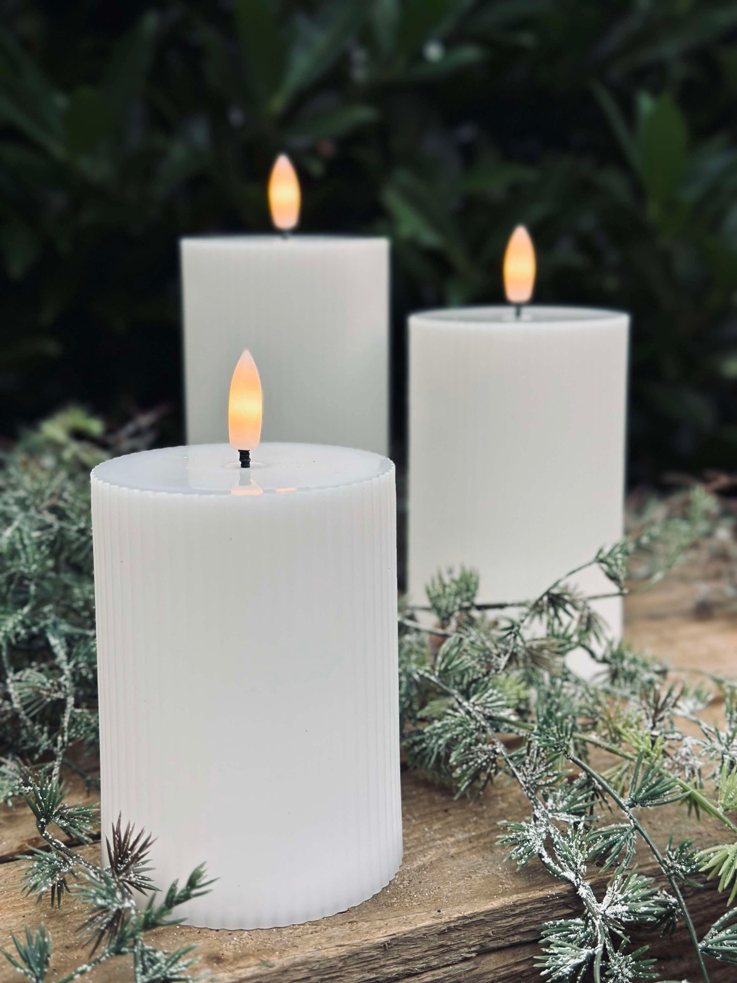 LED Blockljus med rillor 3 st. - Utomhus Vit