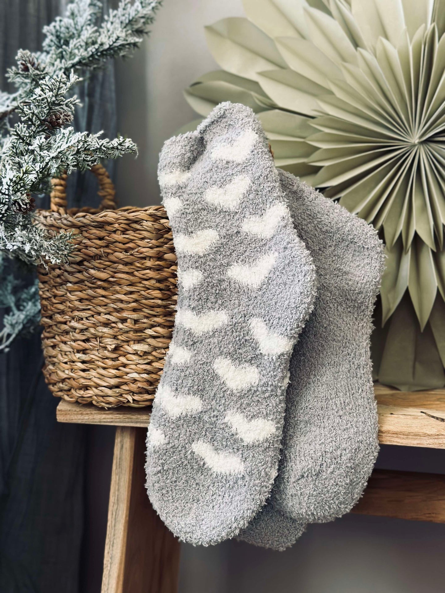Strumpor Fluffy Grey heart - Set med 2 par